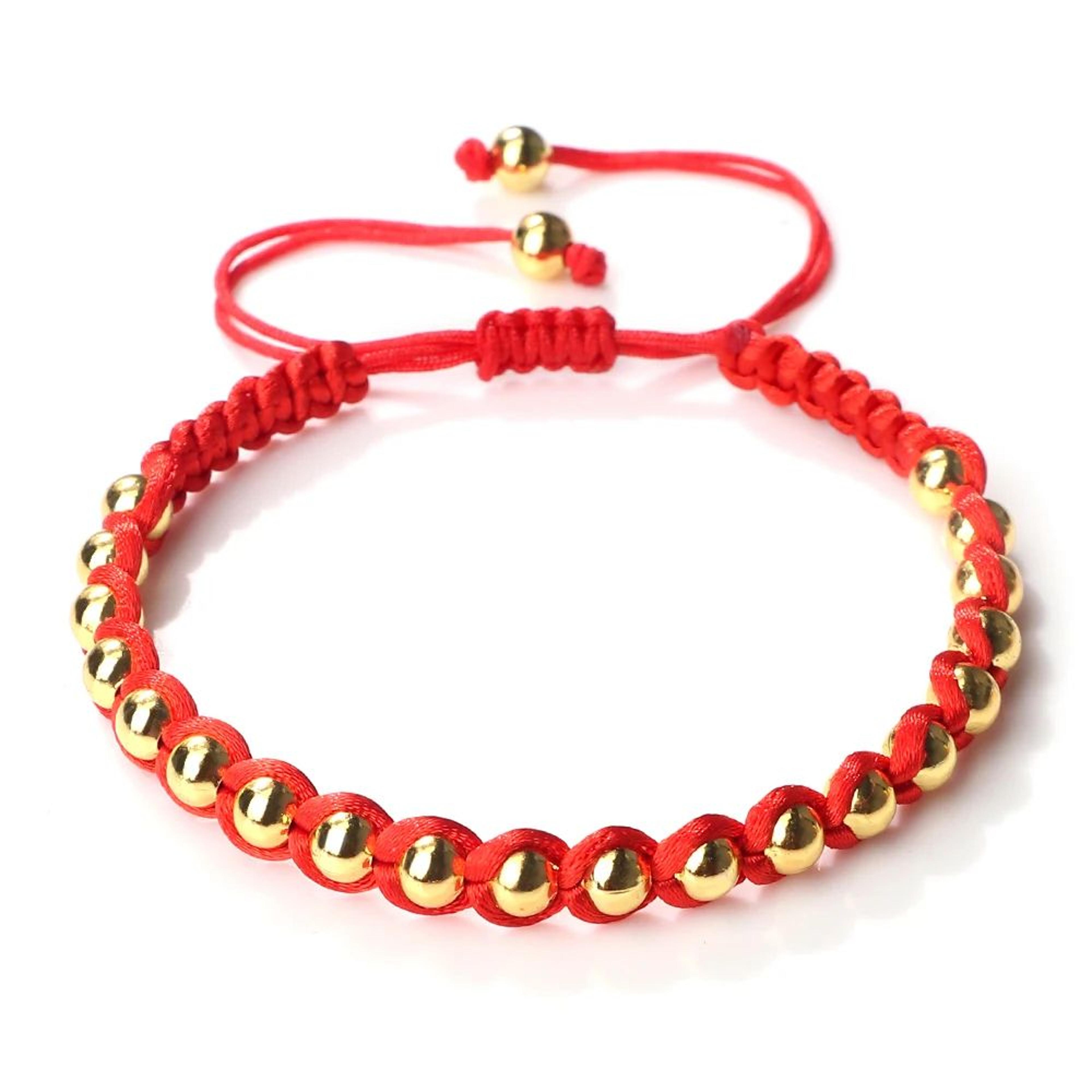 Lucky Red Rope Braided Bracelet  Adjustable Copper Bead Wristband In Gold  Silver For Women  Men 7