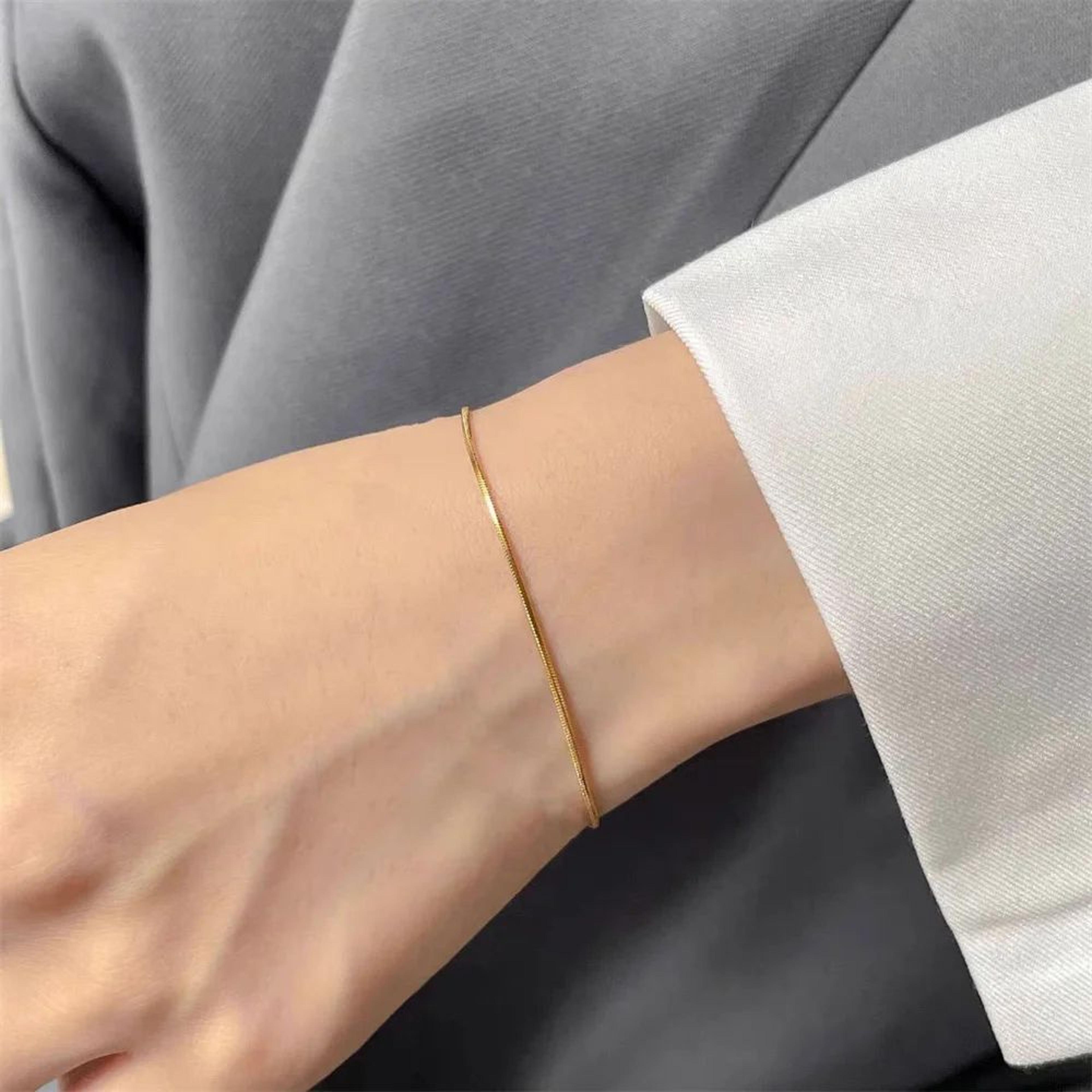 Stainless Steel Snake Chain Bracelet  185 Cm Gold Tone Retro Link Bracelet For Women  Men 5