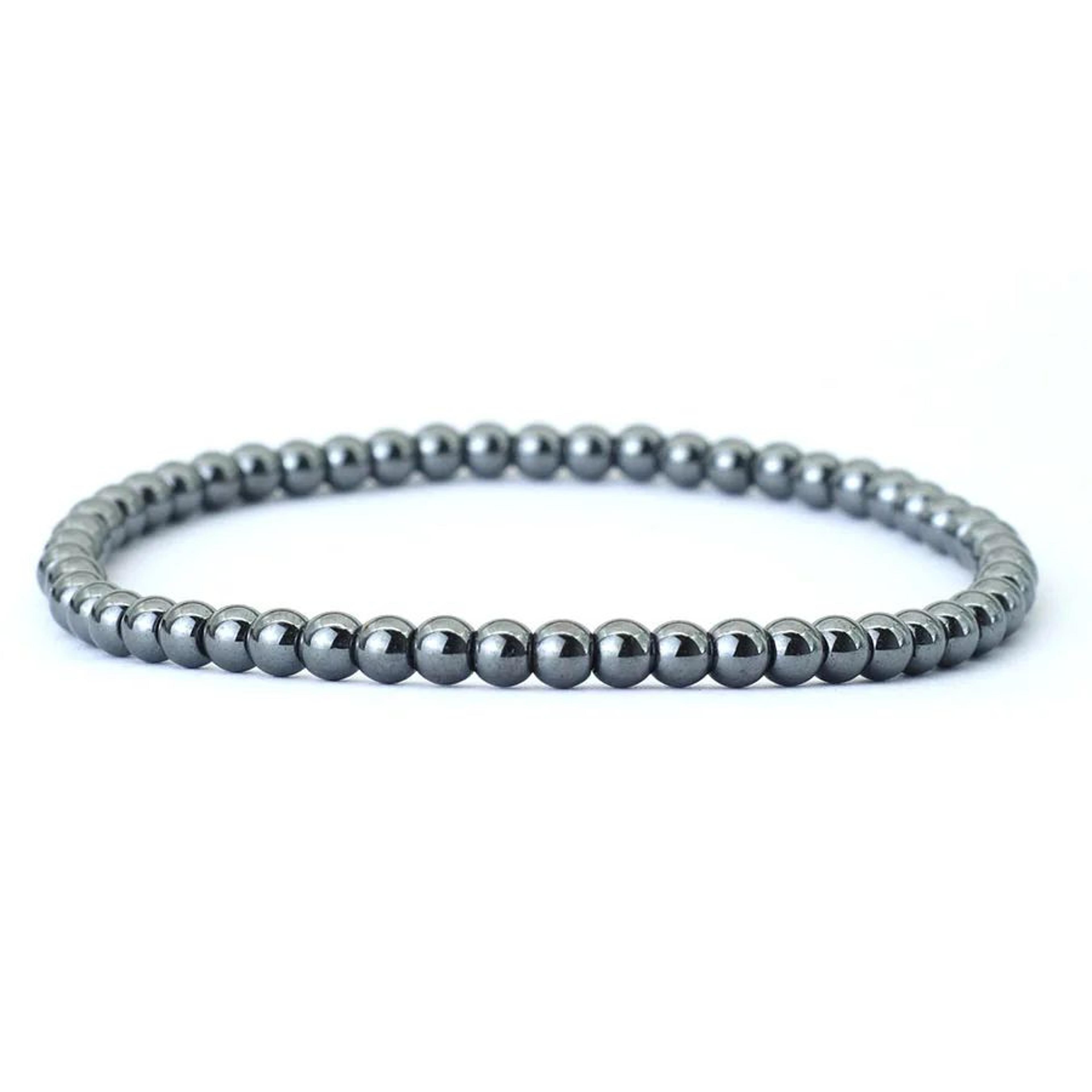 Natural Hematite Stone Beaded Bracelet  Genuine Black Round Crystal Stretch Bracelet For Men  Women 6