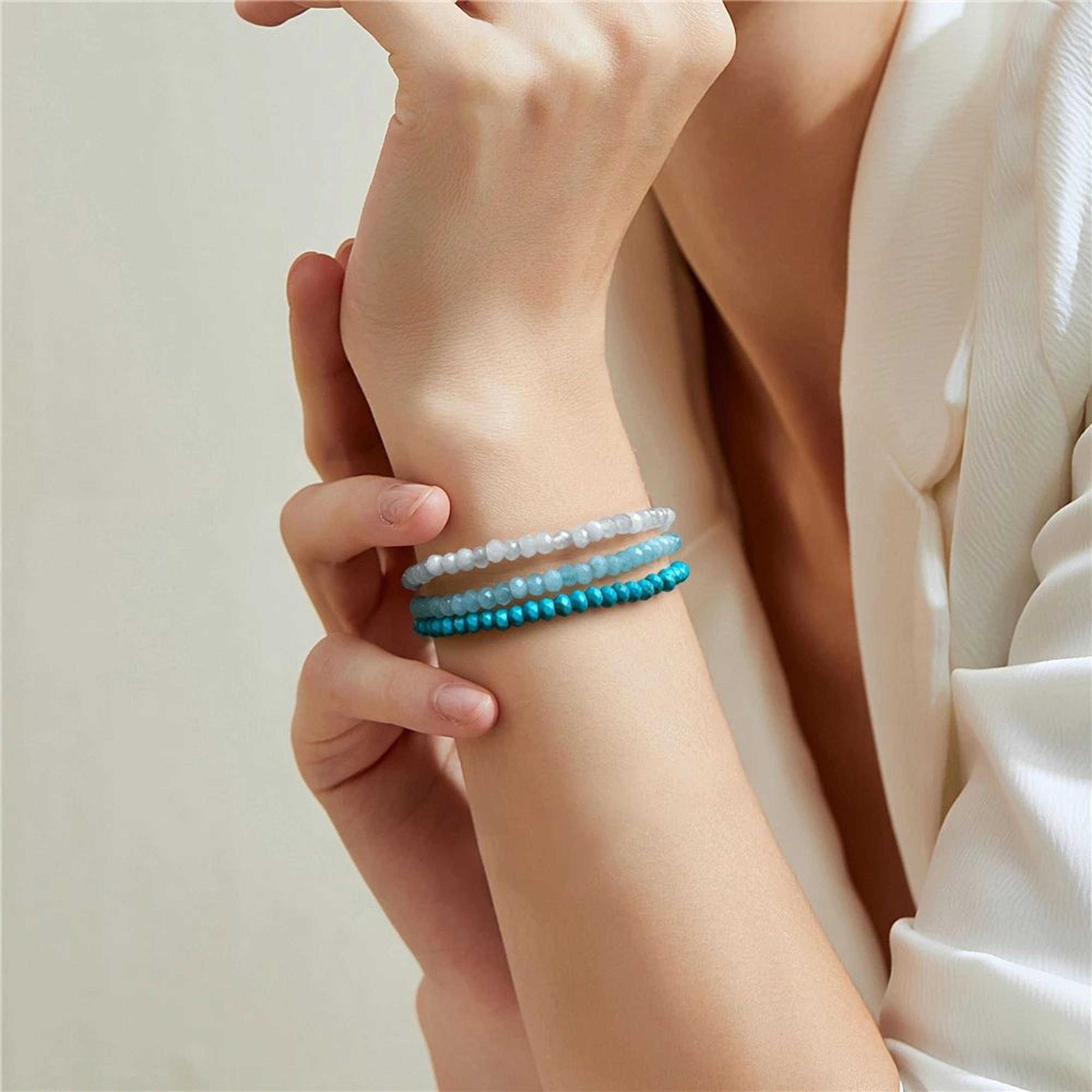 3pcs Natural Crystal Beaded Bracelets With Wish Card  Faceted Elastic Healing Stone Bracelets For W 5
