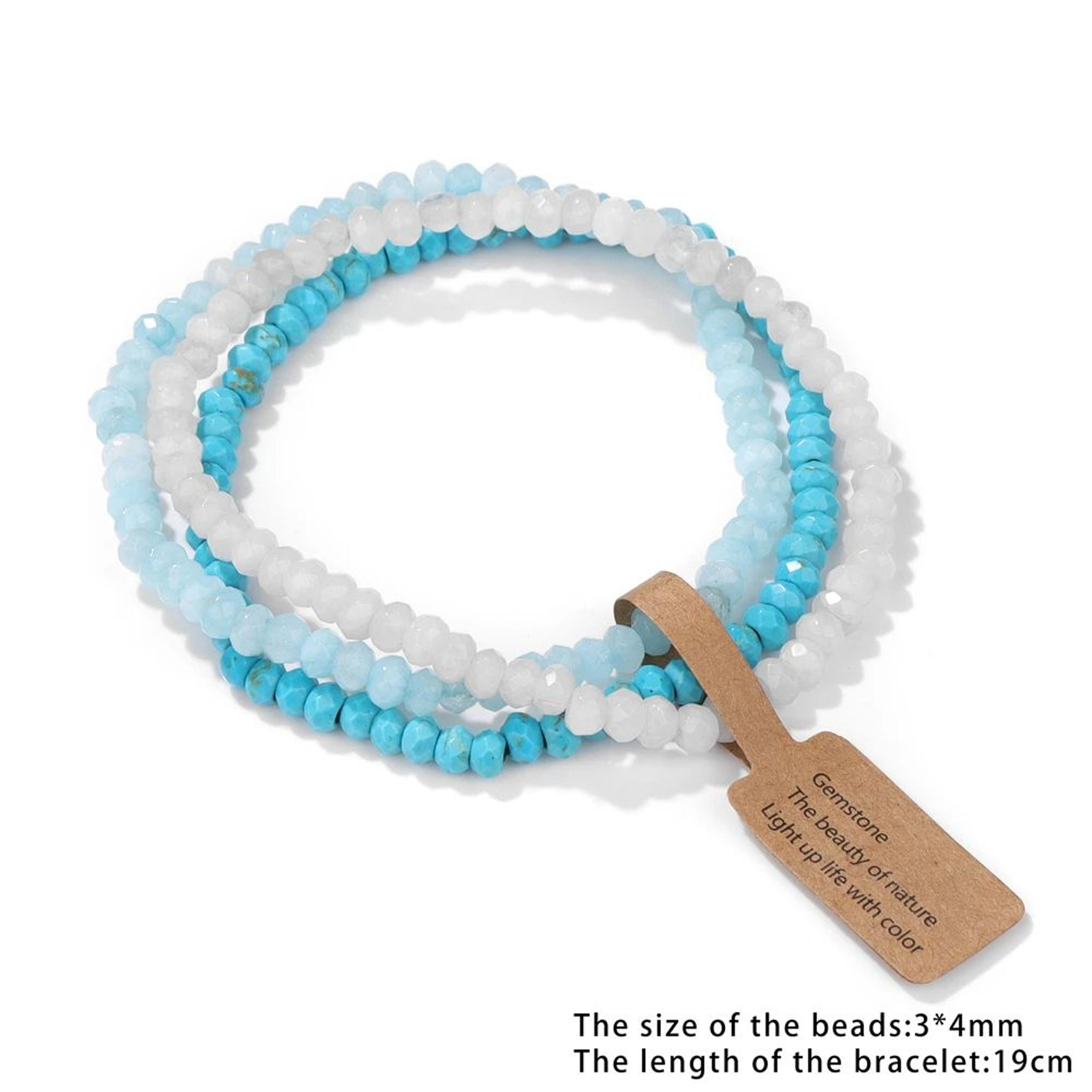 3pcs Natural Crystal Beaded Bracelets With Wish Card  Faceted Elastic Healing Stone Bracelets For W 1