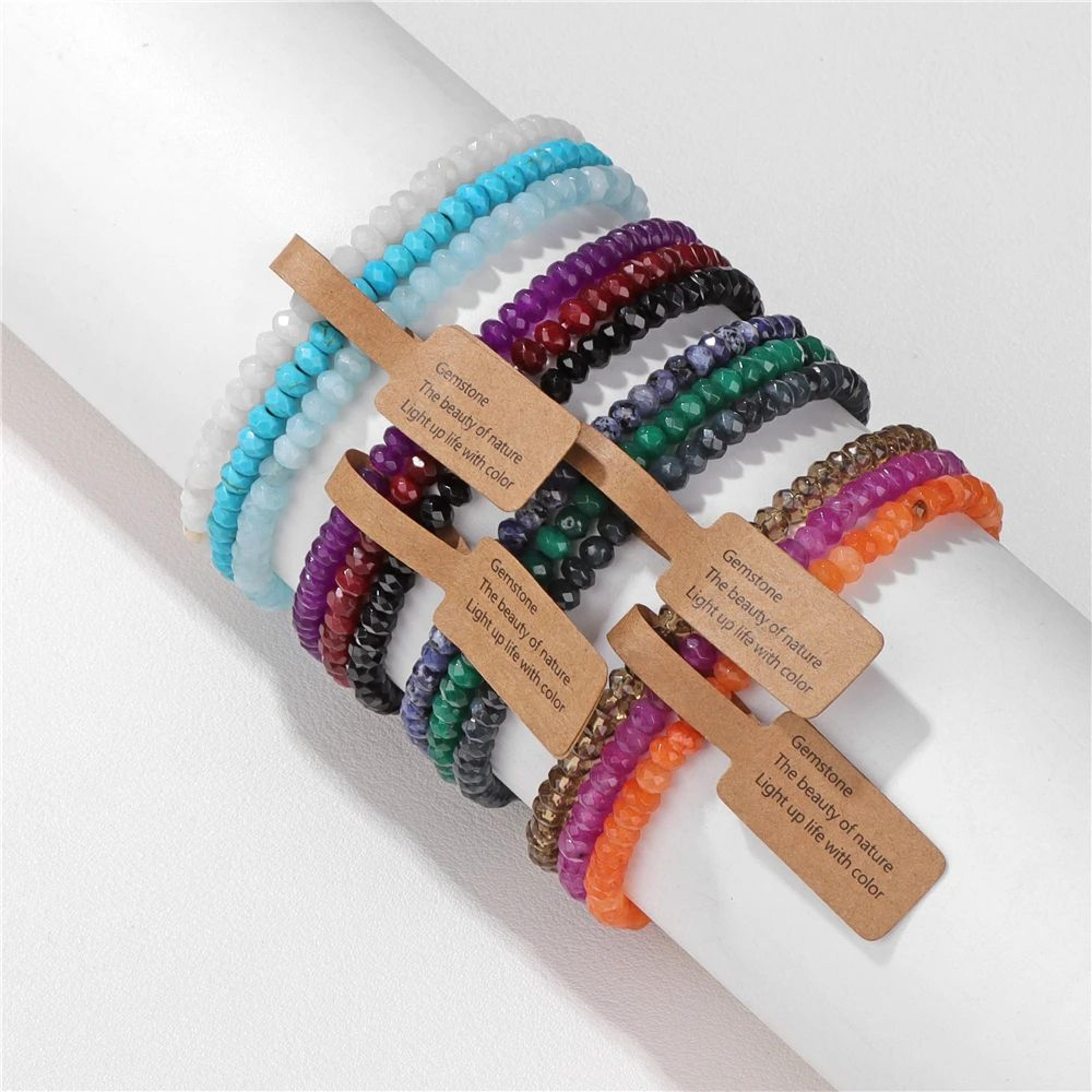 3pcs Natural Crystal Beaded Bracelets With Wish Card  Faceted Elastic Healing Stone Bracelets For W 4