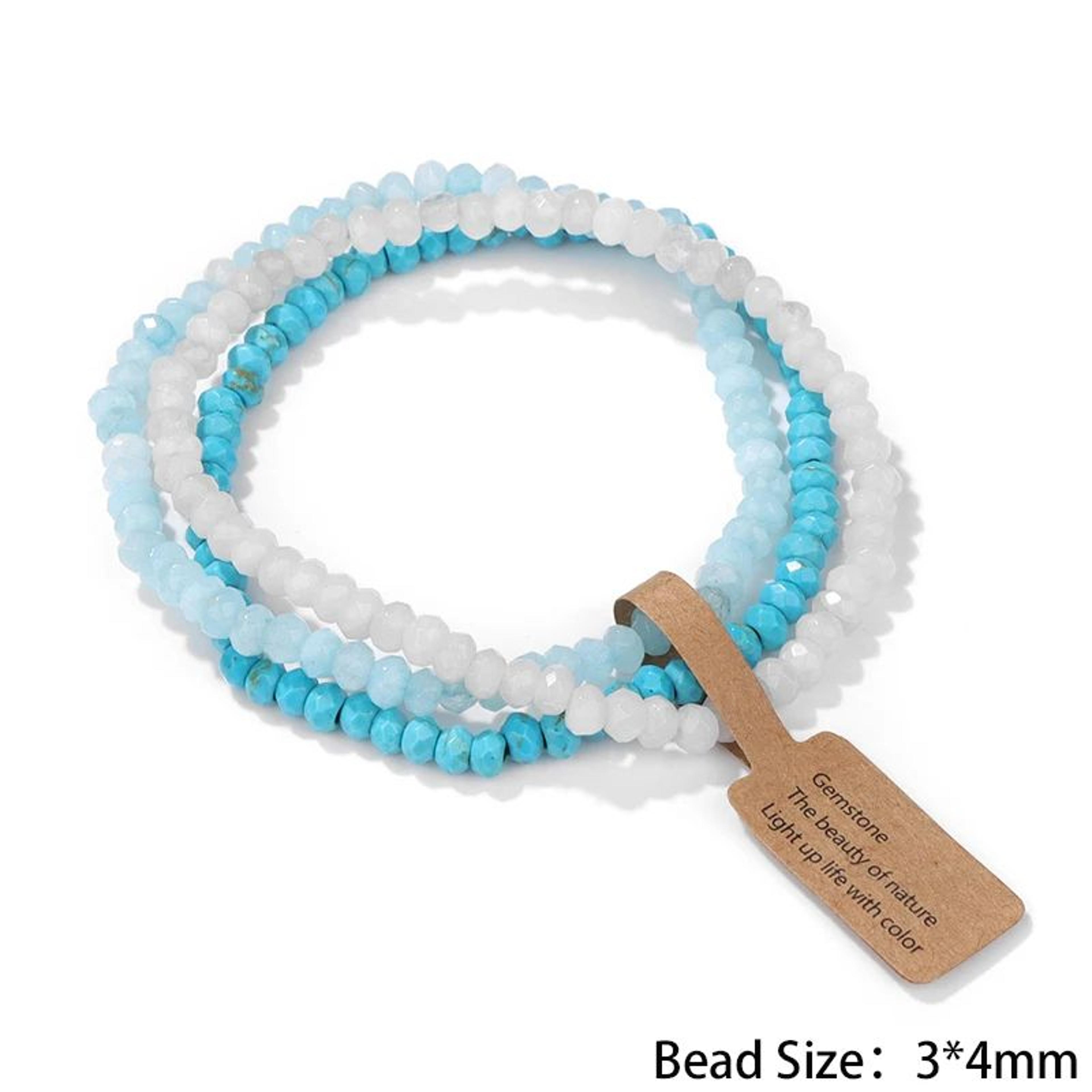 3pcs Natural Crystal Beaded Bracelets With Wish Card  Faceted Elastic Healing Stone Bracelets For W 6