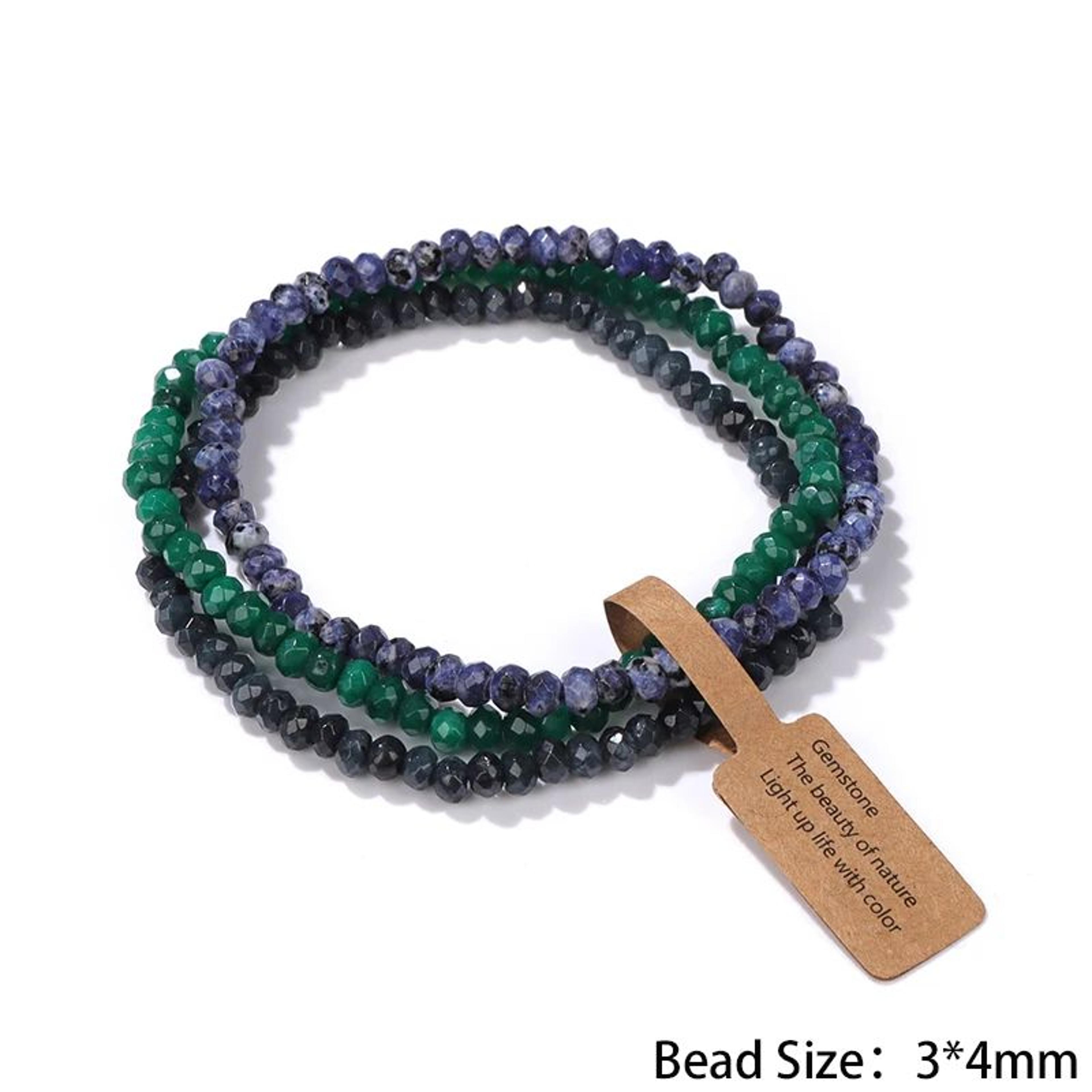 3pcs Natural Crystal Beaded Bracelets With Wish Card  Faceted Elastic Healing Stone Bracelets For W 8