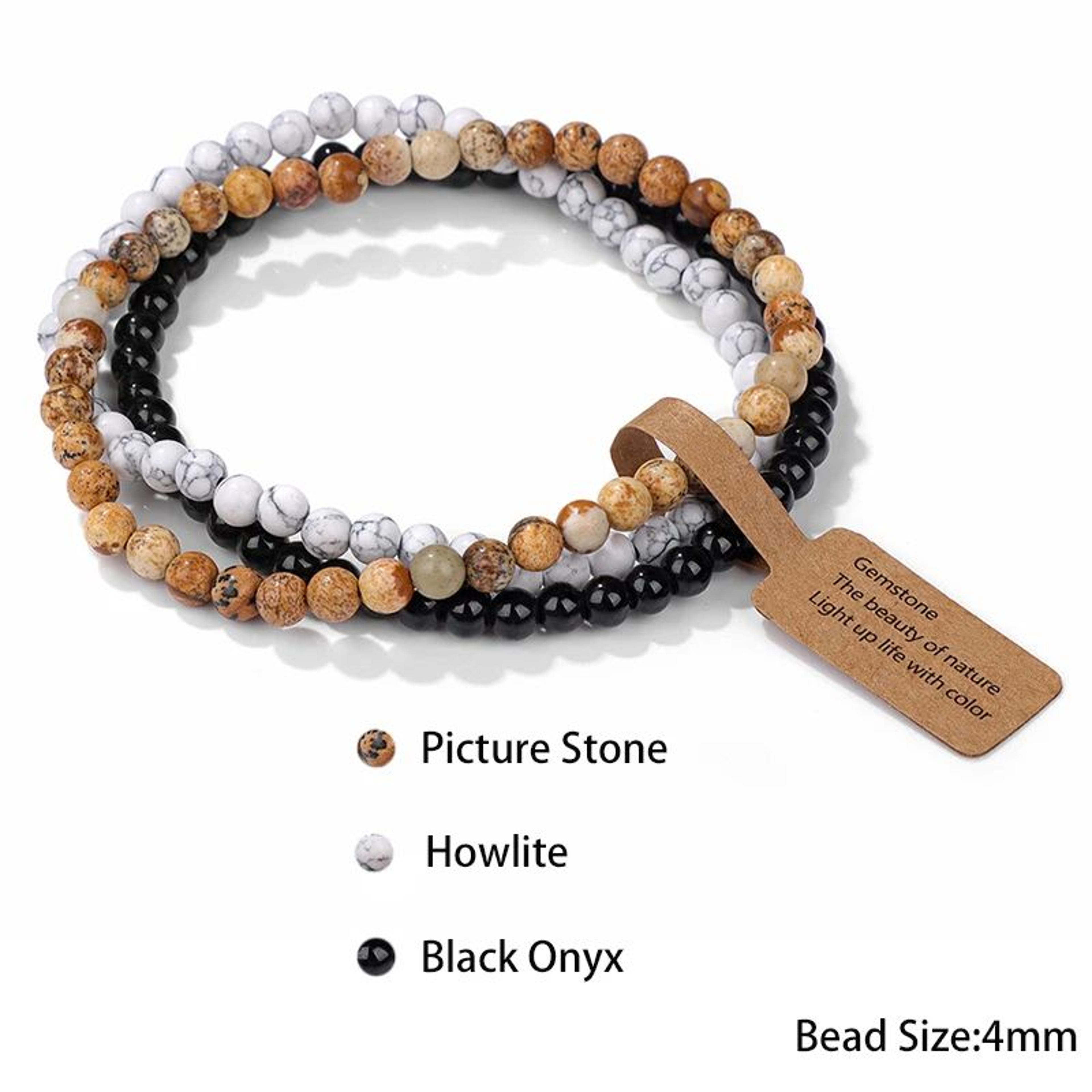 3pcs Natural Crystal Beaded Bracelets With Wish Card  Faceted Elastic Healing Stone Bracelets For W 11