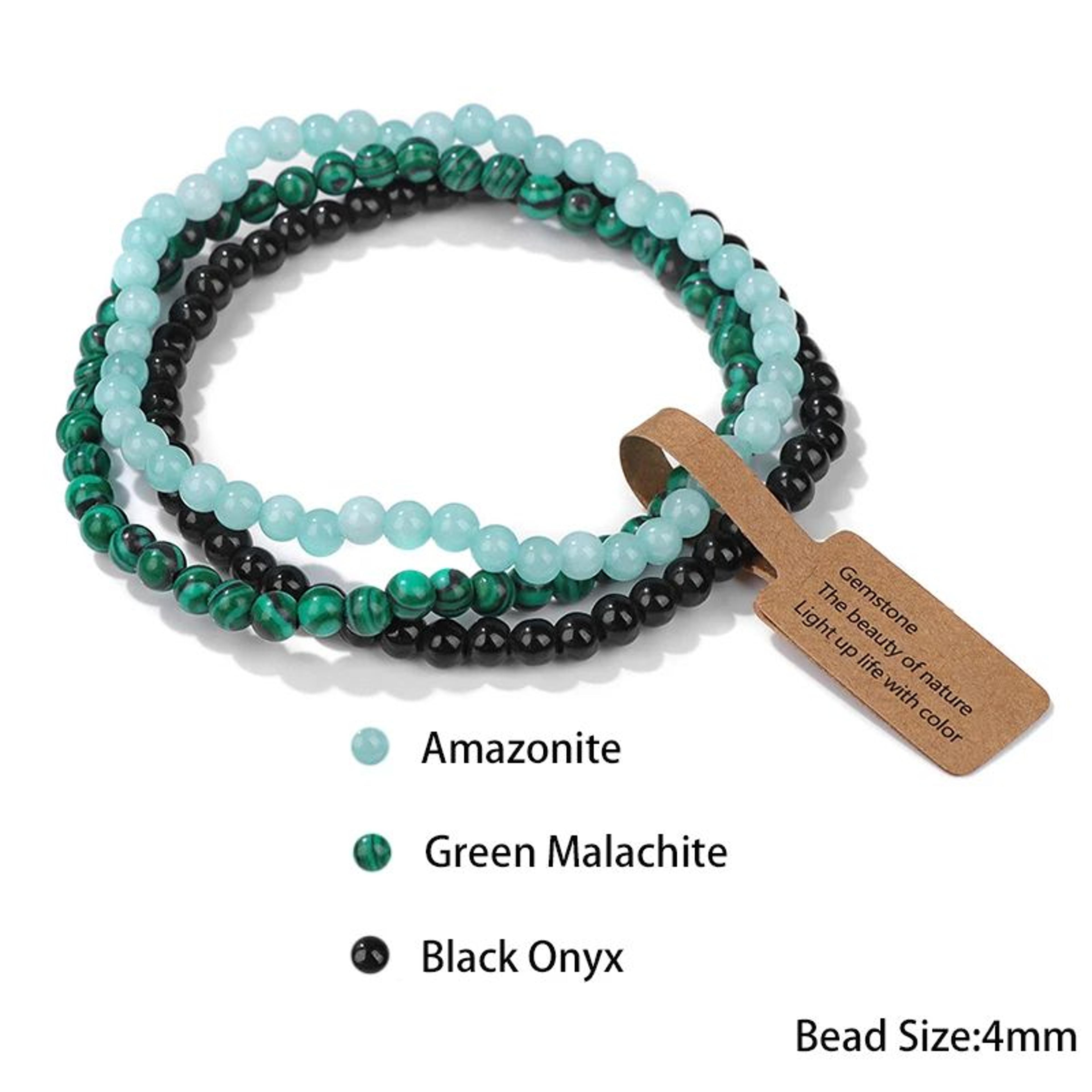 3pcs Natural Crystal Beaded Bracelets With Wish Card  Faceted Elastic Healing Stone Bracelets For W 22