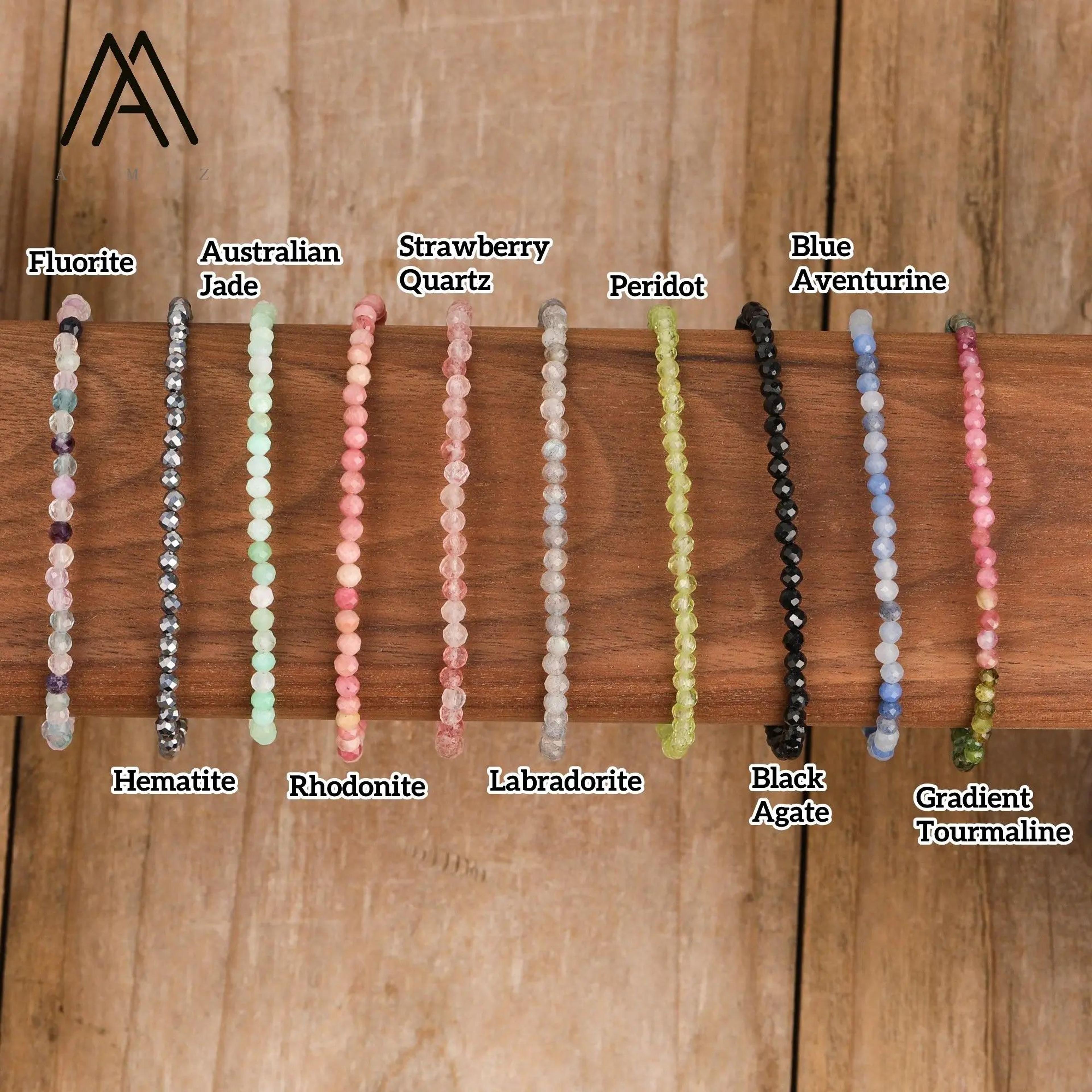 Bohemian Faceted Gemstone Bead Bracelet  3 Mm Crystal Stretch Friendship Bracelet For Women  Men 4