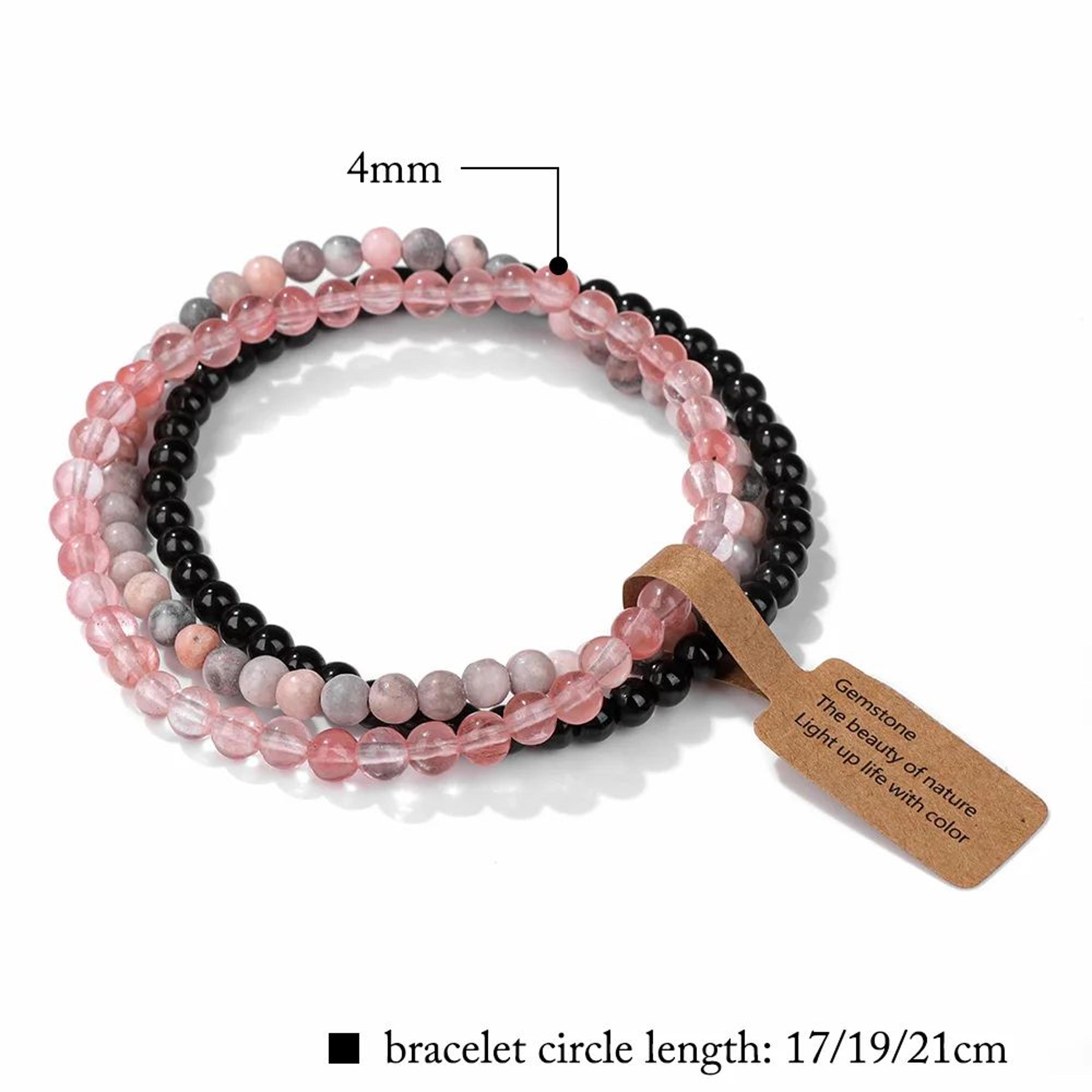 3pcs Natural Stone Bead Bracelets  4 Mm Quartz Agate  Black Onyx Elastic Stretch Bracelets For Wome