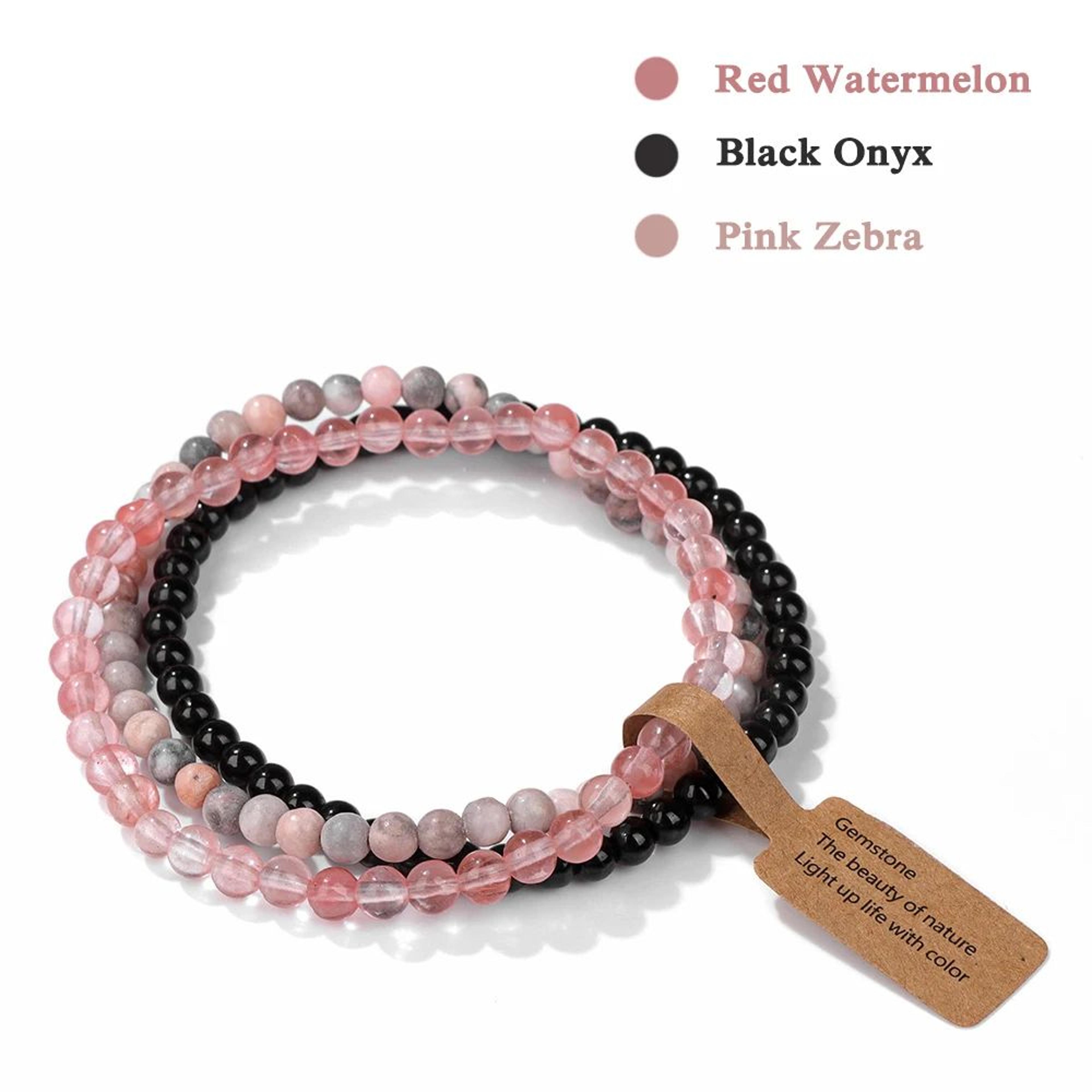 3pcs Natural Stone Bead Bracelets  4 Mm Quartz Agate  Black Onyx Elastic Stretch Bracelets For Wome 6
