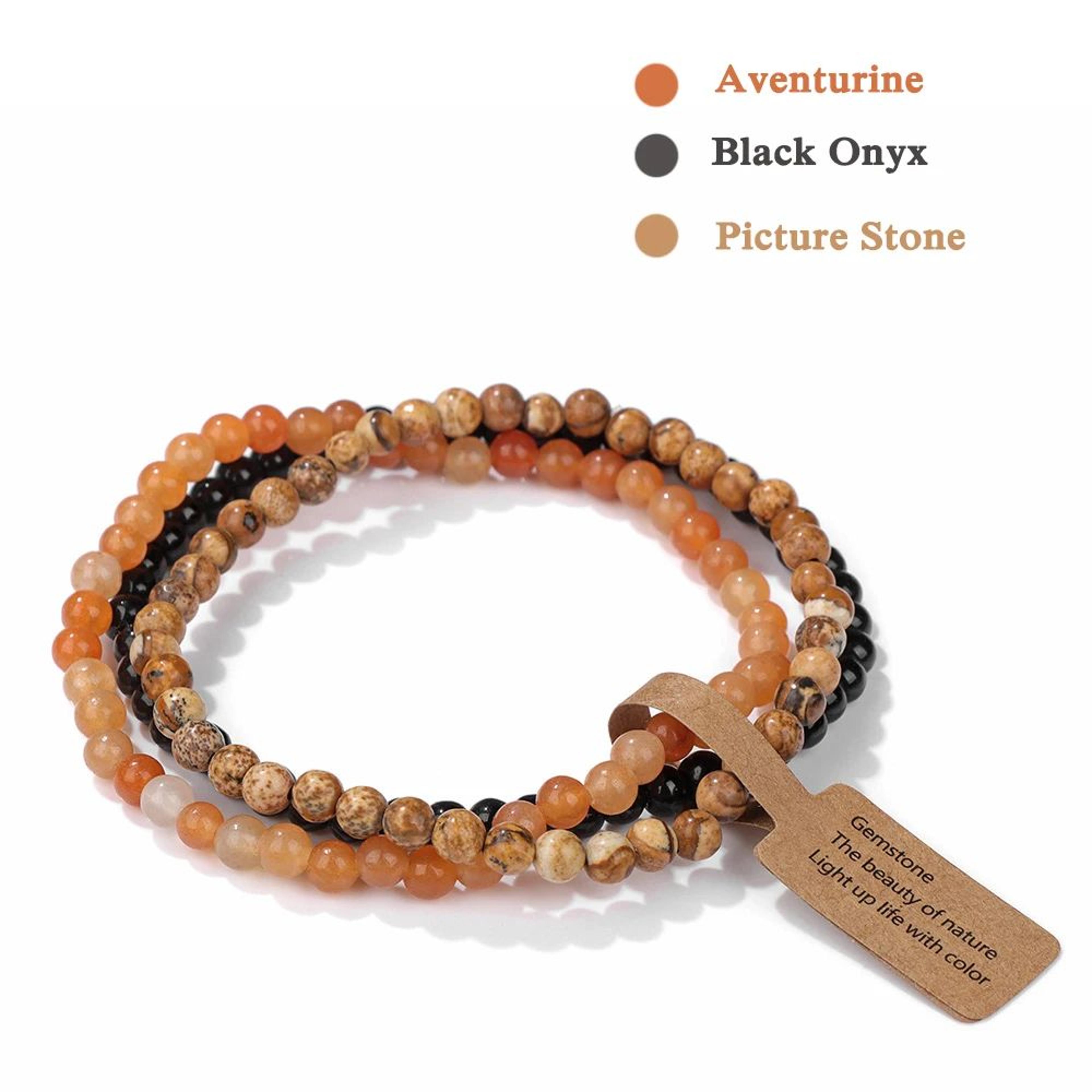 3pcs Natural Stone Bead Bracelets  4 Mm Quartz Agate  Black Onyx Elastic Stretch Bracelets For Wome 9