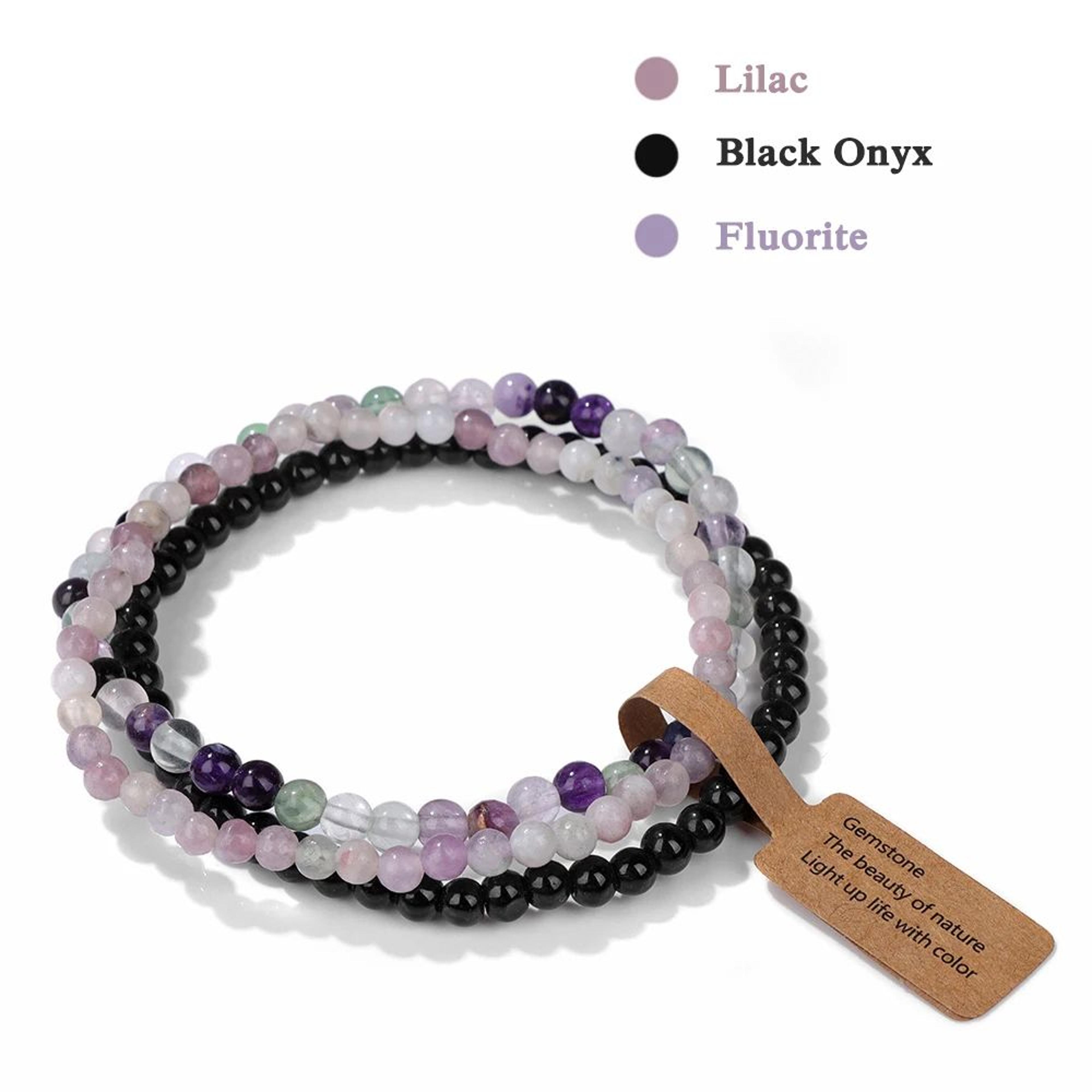 3pcs Natural Stone Bead Bracelets  4 Mm Quartz Agate  Black Onyx Elastic Stretch Bracelets For Wome 12