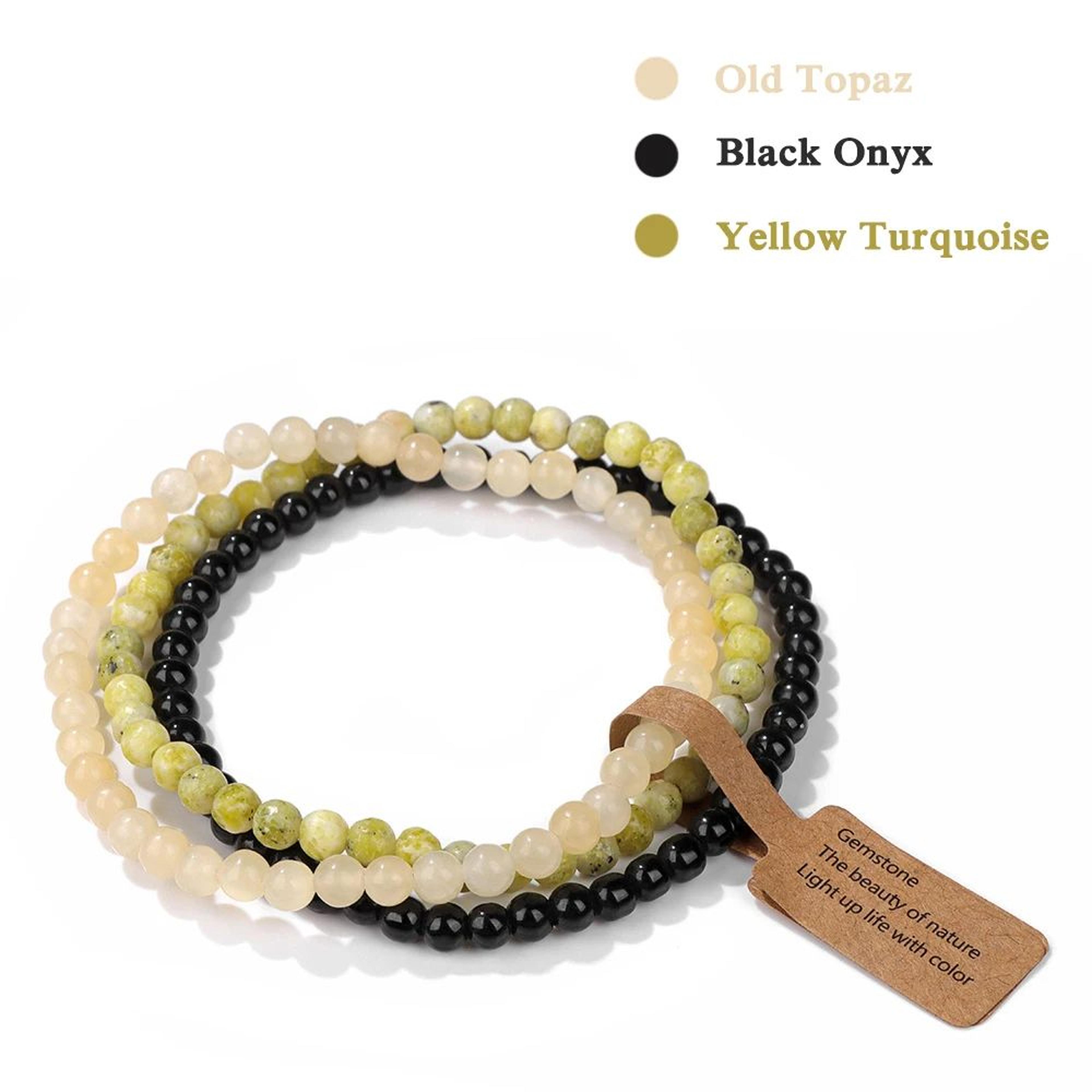 3pcs Natural Stone Bead Bracelets  4 Mm Quartz Agate  Black Onyx Elastic Stretch Bracelets For Wome 18