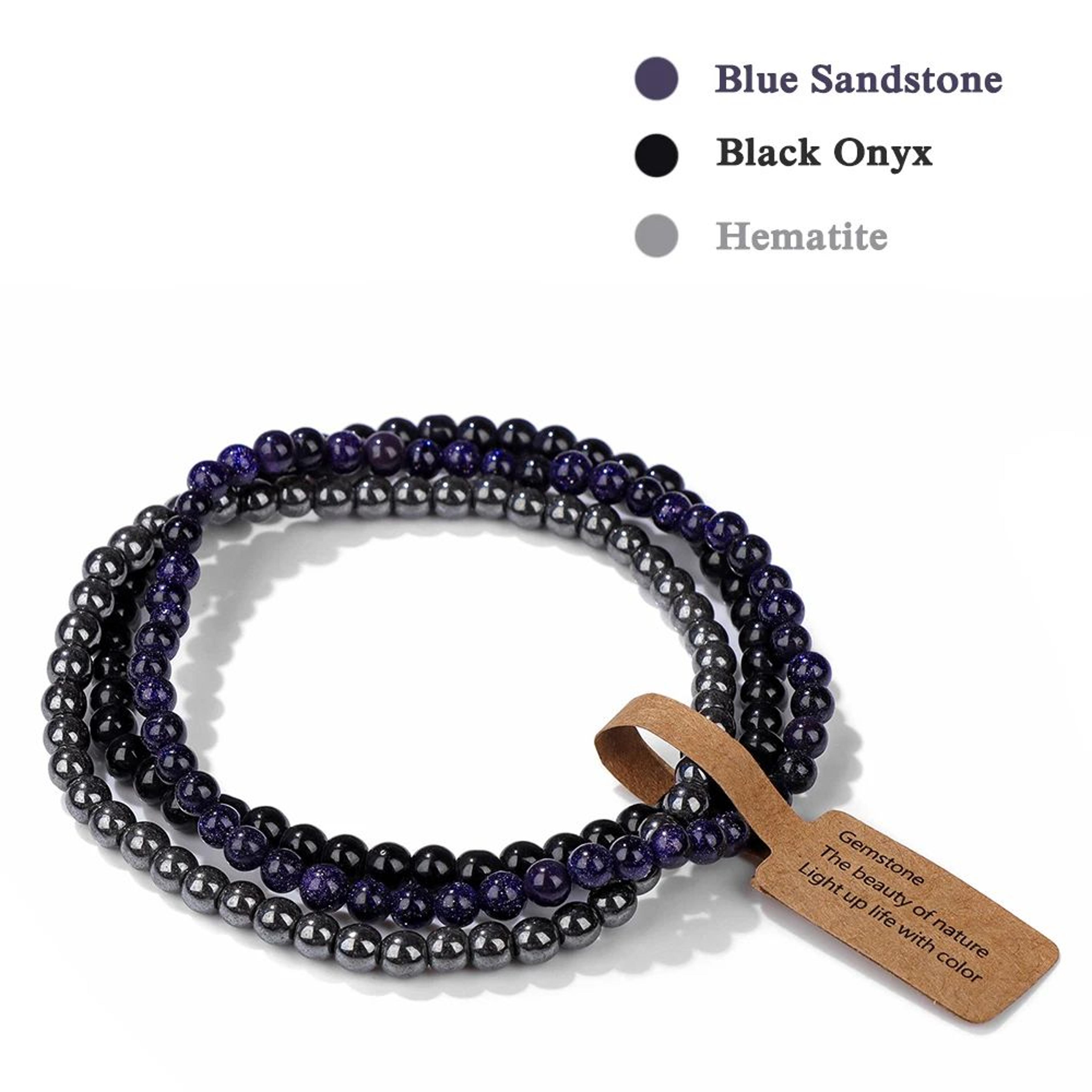 3pcs Natural Stone Bead Bracelets  4 Mm Quartz Agate  Black Onyx Elastic Stretch Bracelets For Wome 29