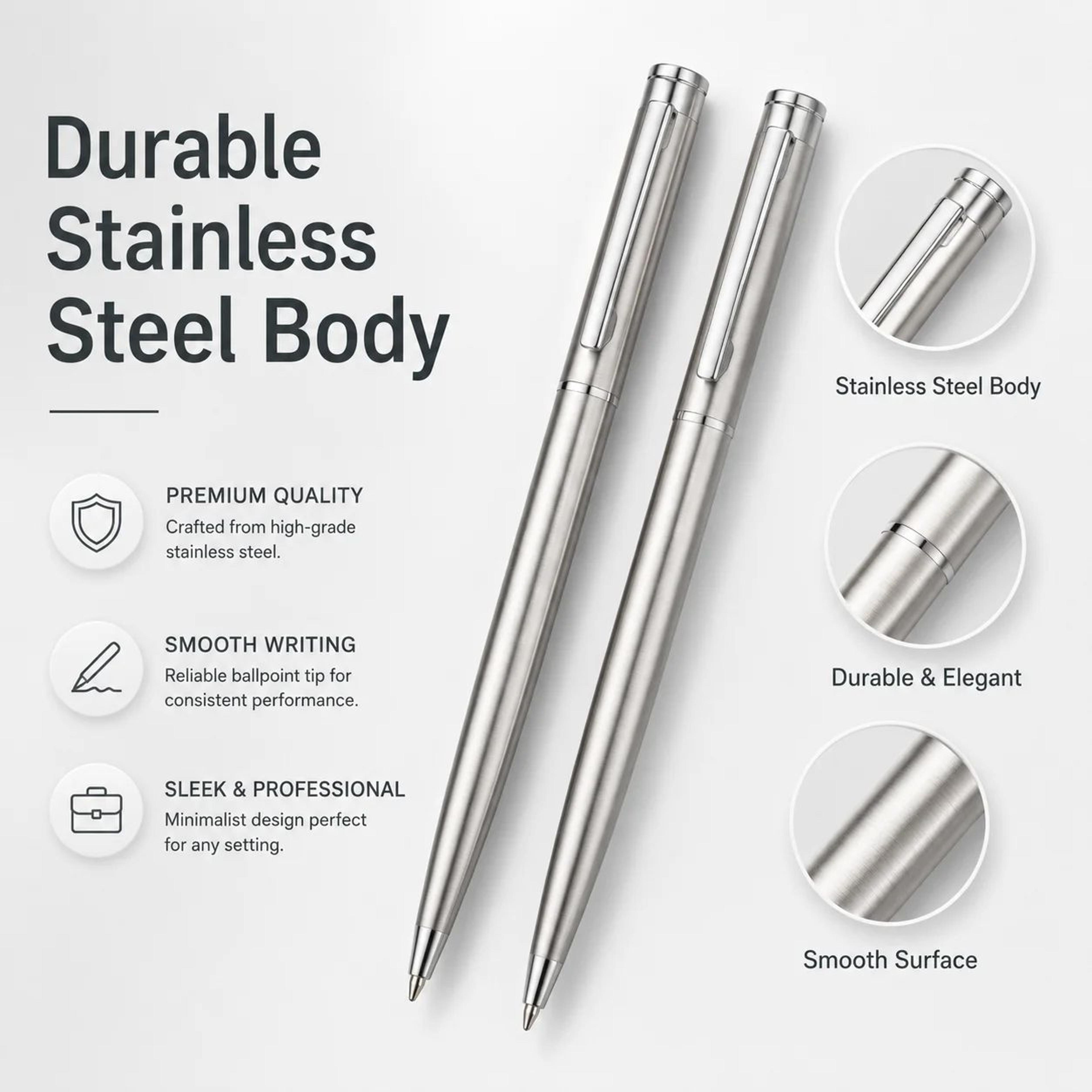 Stainless Steel Twist Ballpoint Pen  Medium Nib Smooth Writing Metal Pen For Office School  Busines 1