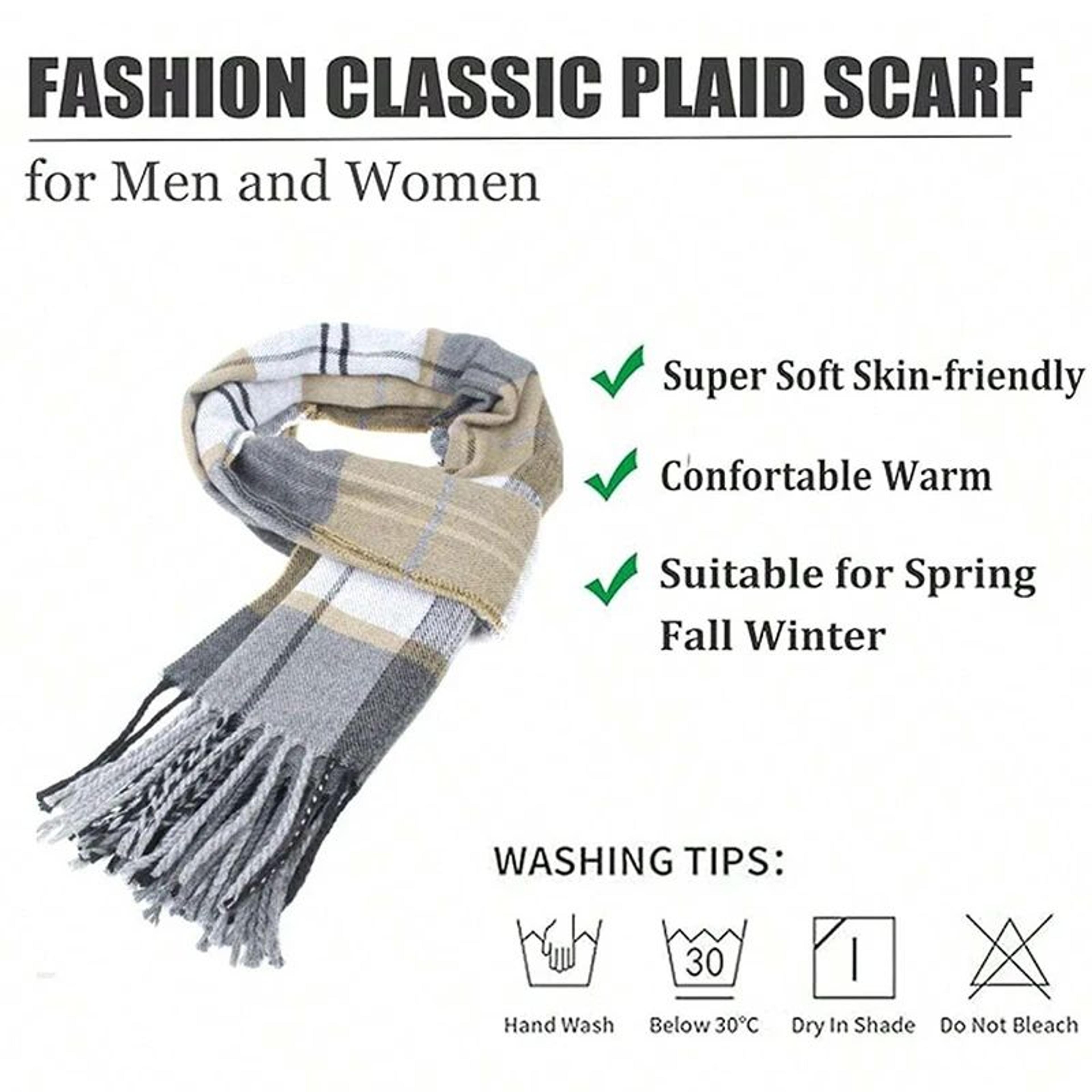 Classic Plaid Winter Scarf  Soft Cashmere Feel Fringe Shawl Wrap For Men  Women 1