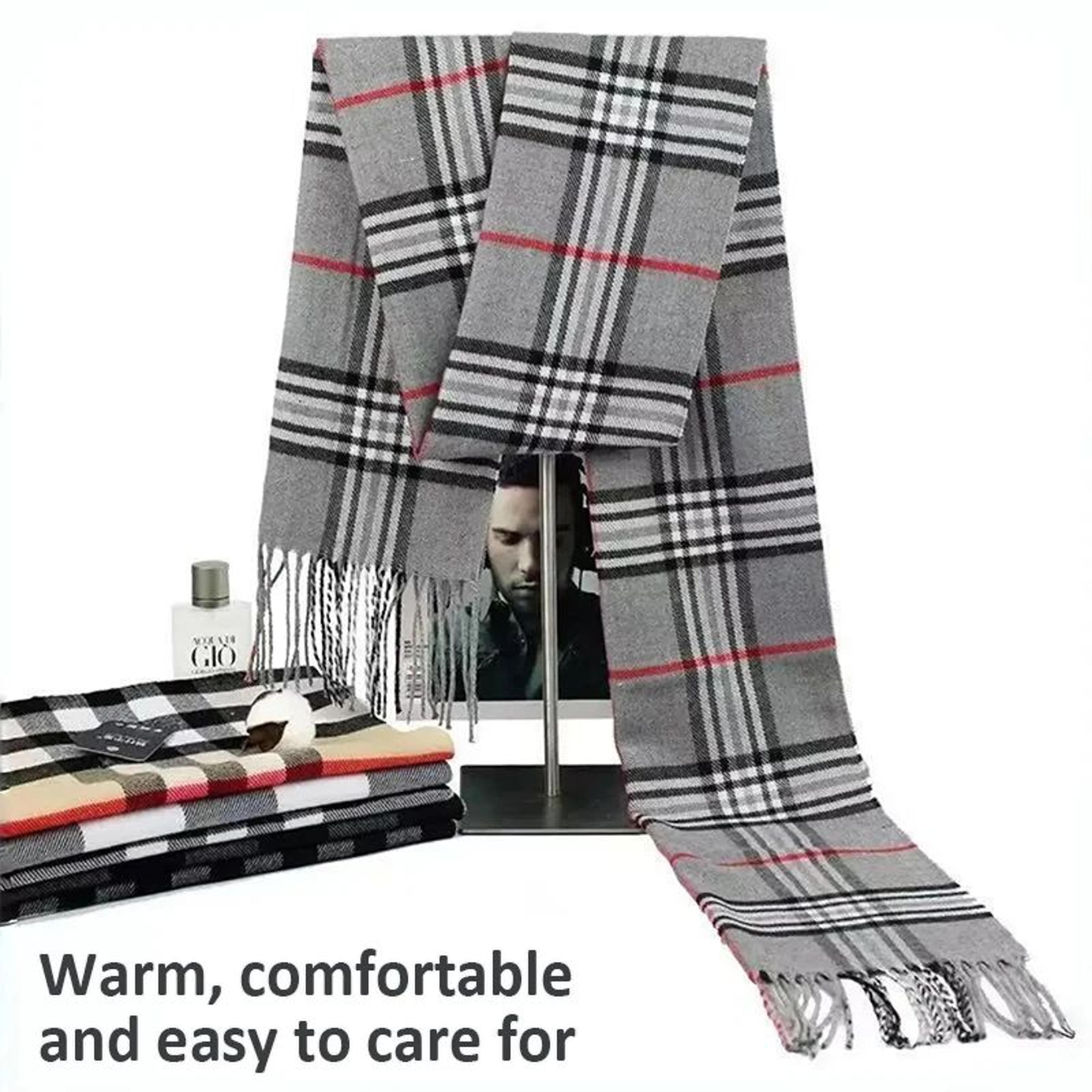 Classic Plaid Winter Scarf  Soft Cashmere Feel Fringe Shawl Wrap For Men  Women 9