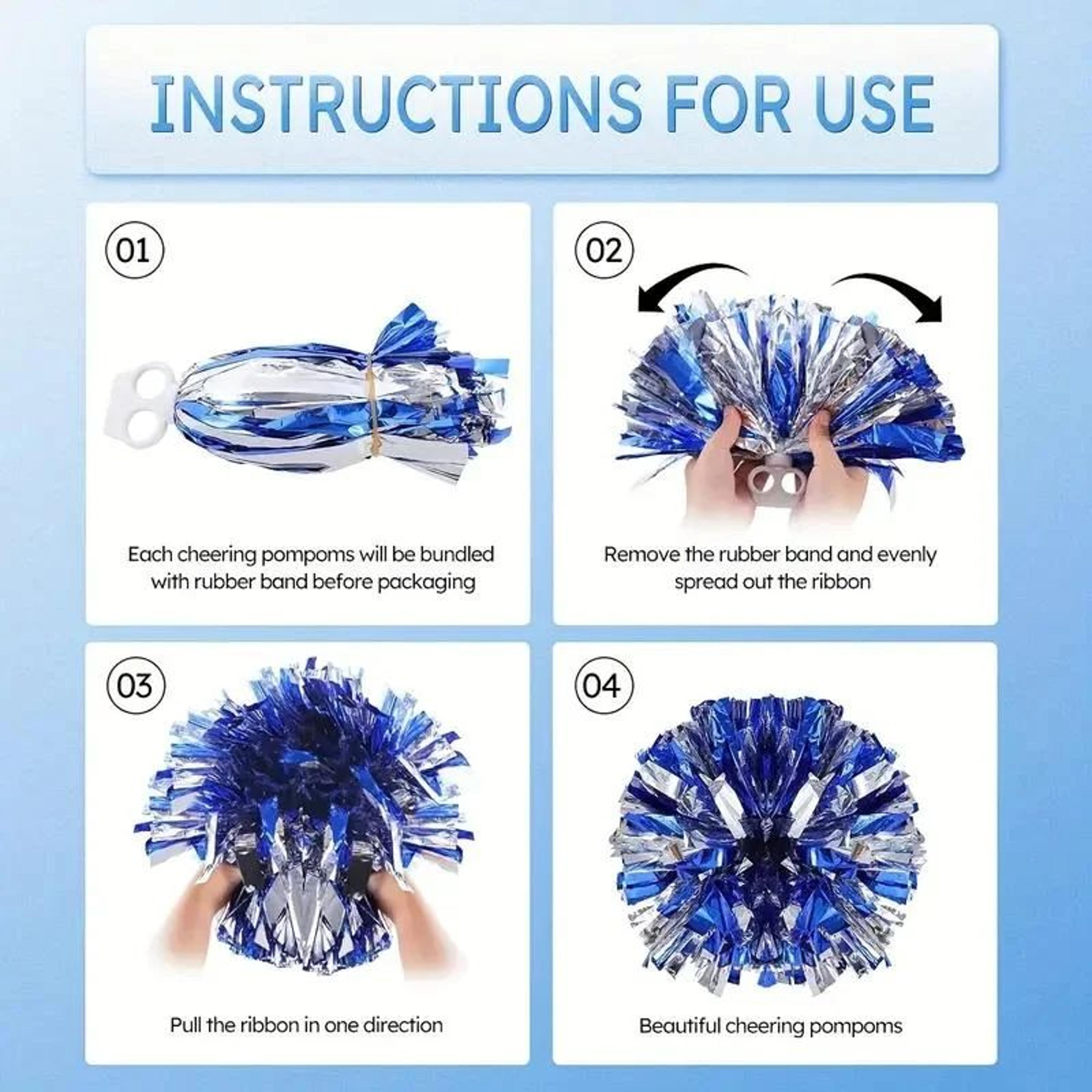 Blue  Silver Cheer Pom Poms  Lightweight HighIndex Plastic Cheerleading Pom Poms For Sports Dance   3