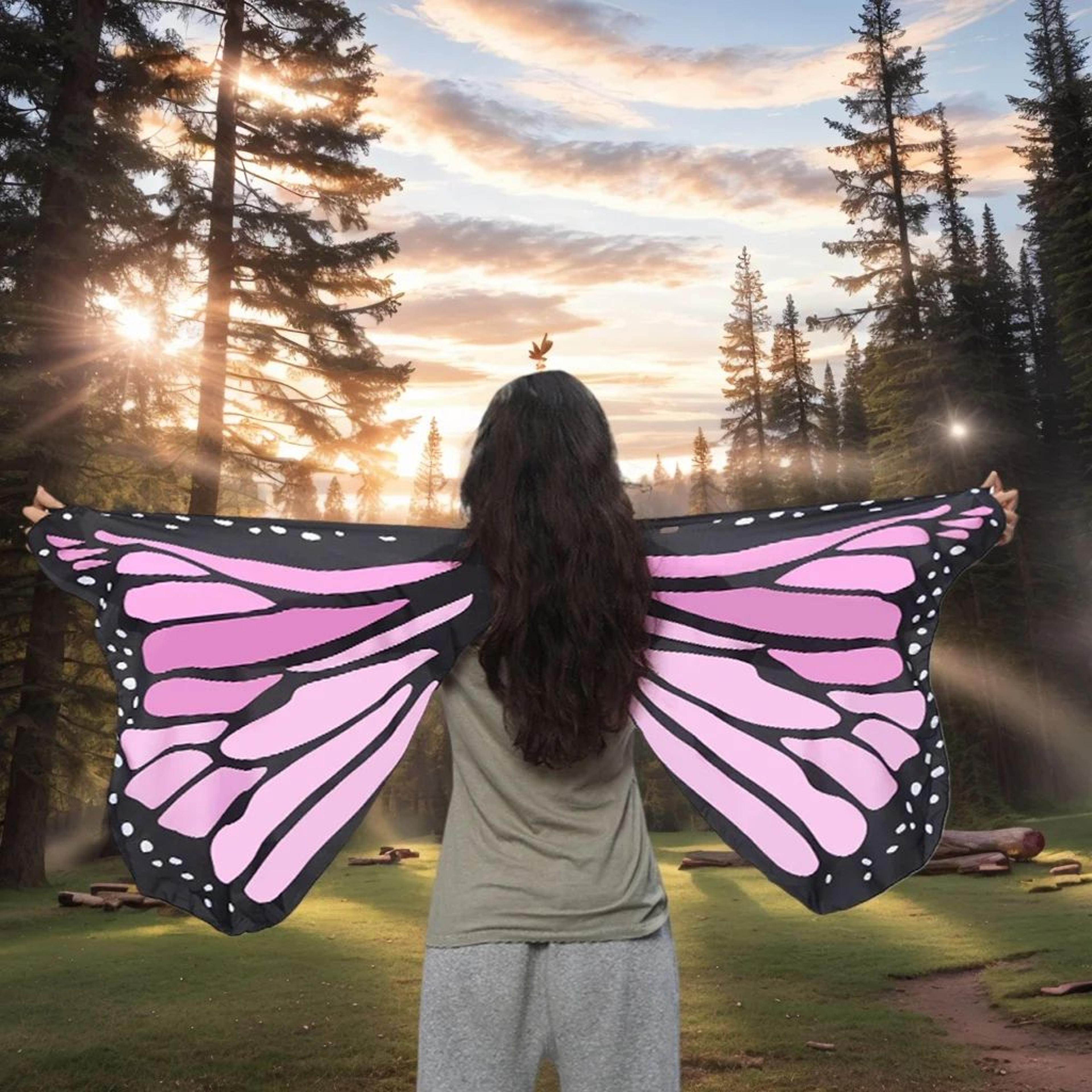 Womens Butterfly Wings Cape  Polyester Fairy Shawl Cosplay Costume Cloak  Festival DressUp Accessor 3