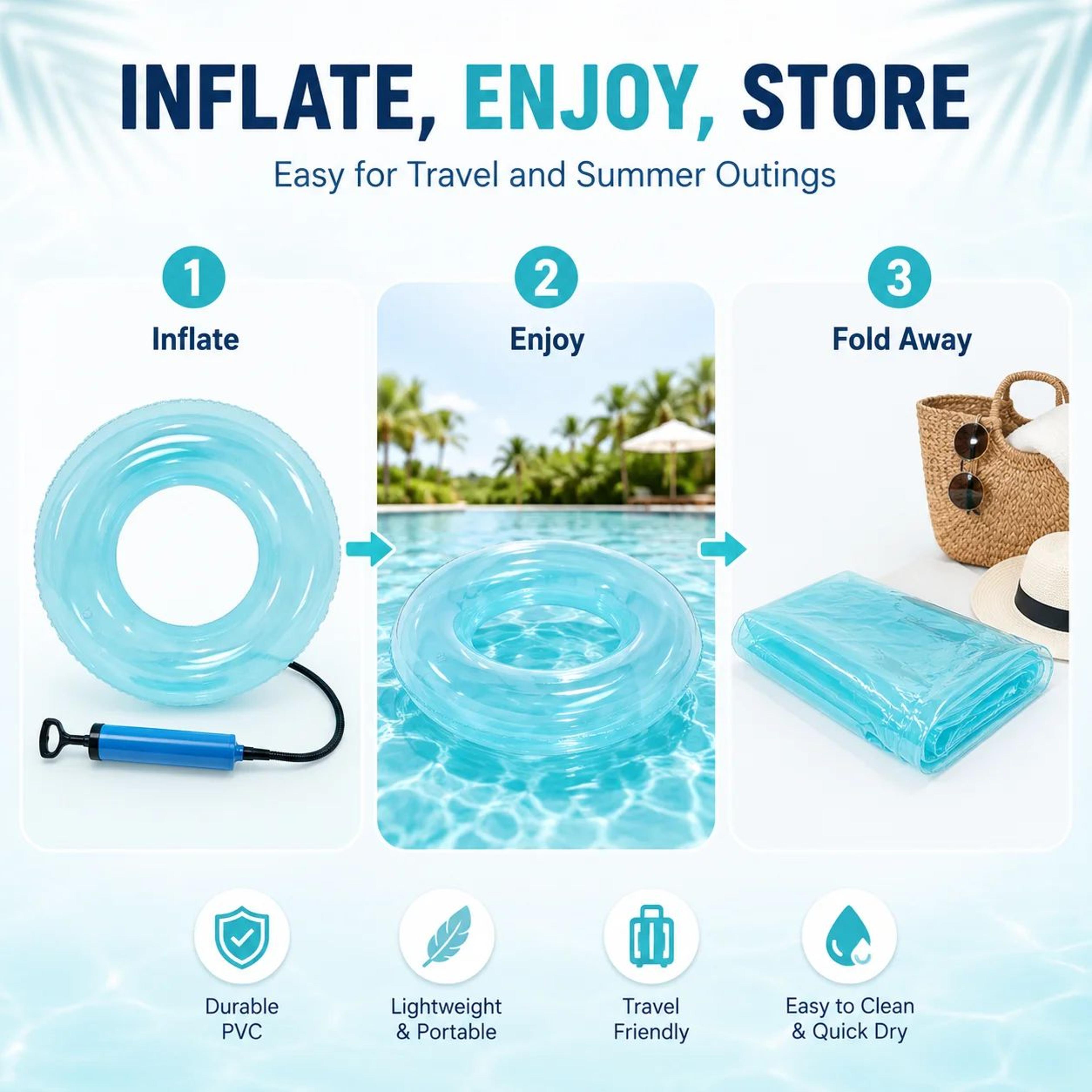 Transparent Inflatable Swim Ring Pool Float  Adult PVC Beach Tube With Handles  Glitter 354394 In 5