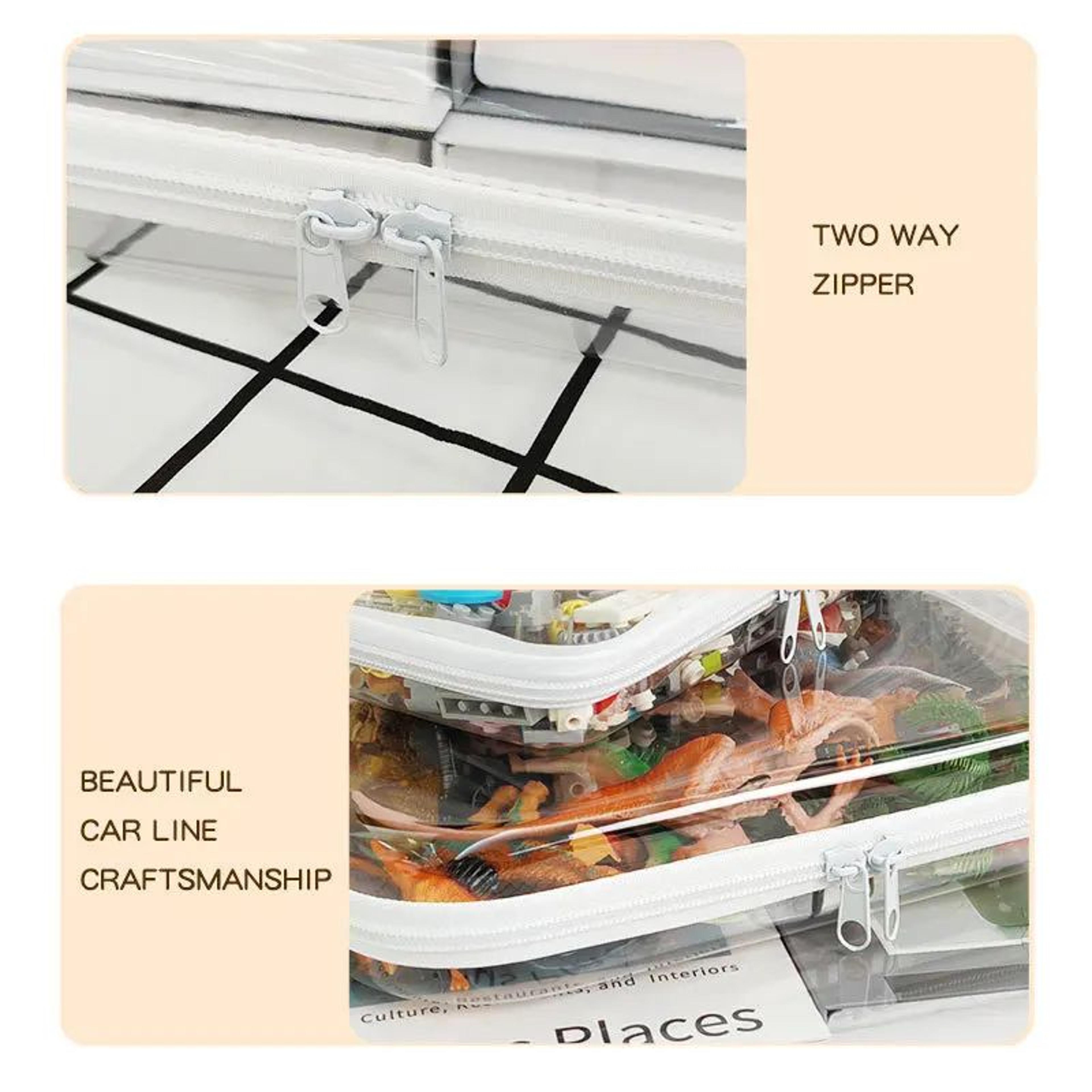 Clear Zippered Hard Plastic Storage Case  Stackable Organizer Bin For Makeup Pencils Toys  Craft Su 2