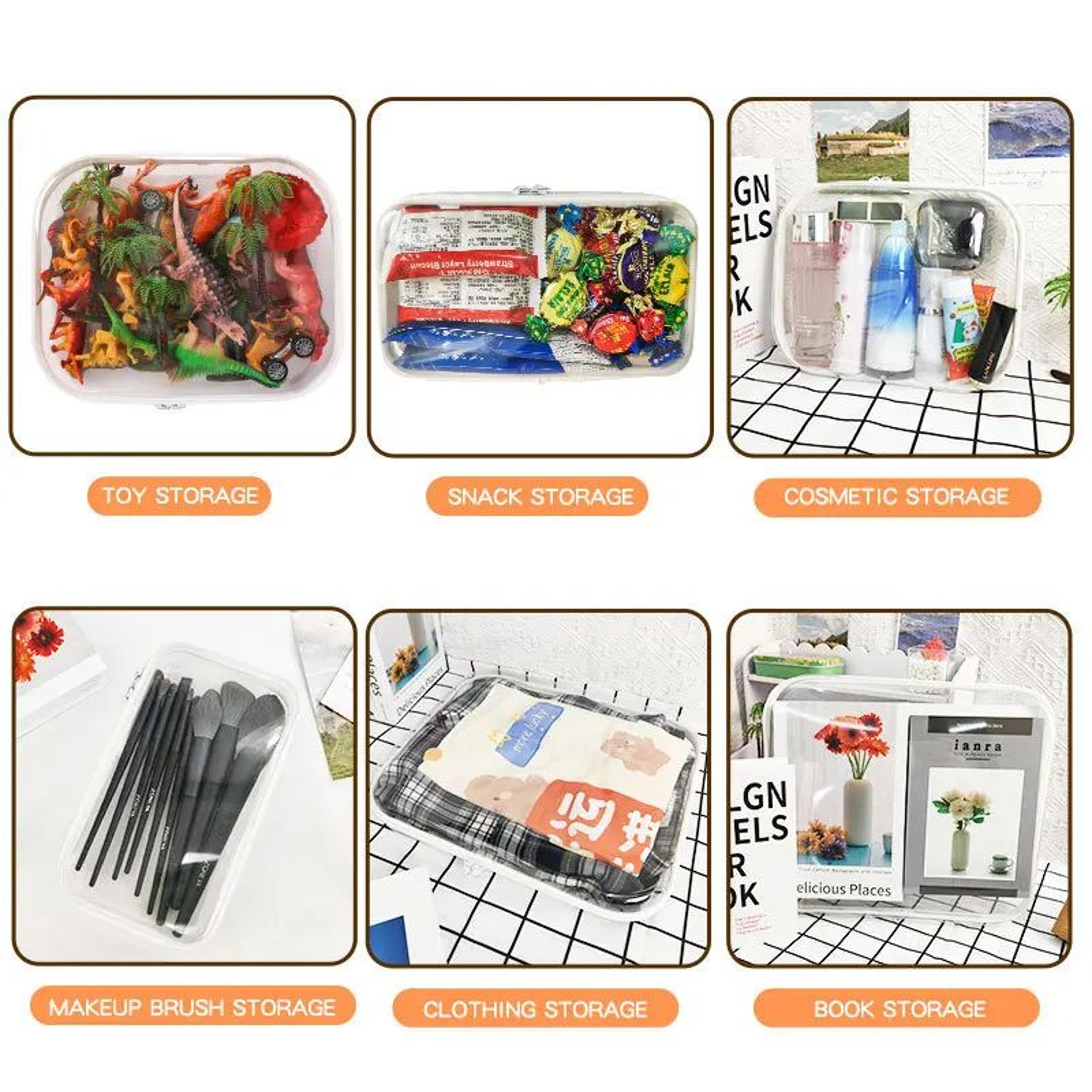 Clear Zippered Hard Plastic Storage Case  Stackable Organizer Bin For Makeup Pencils Toys  Craft Su 1