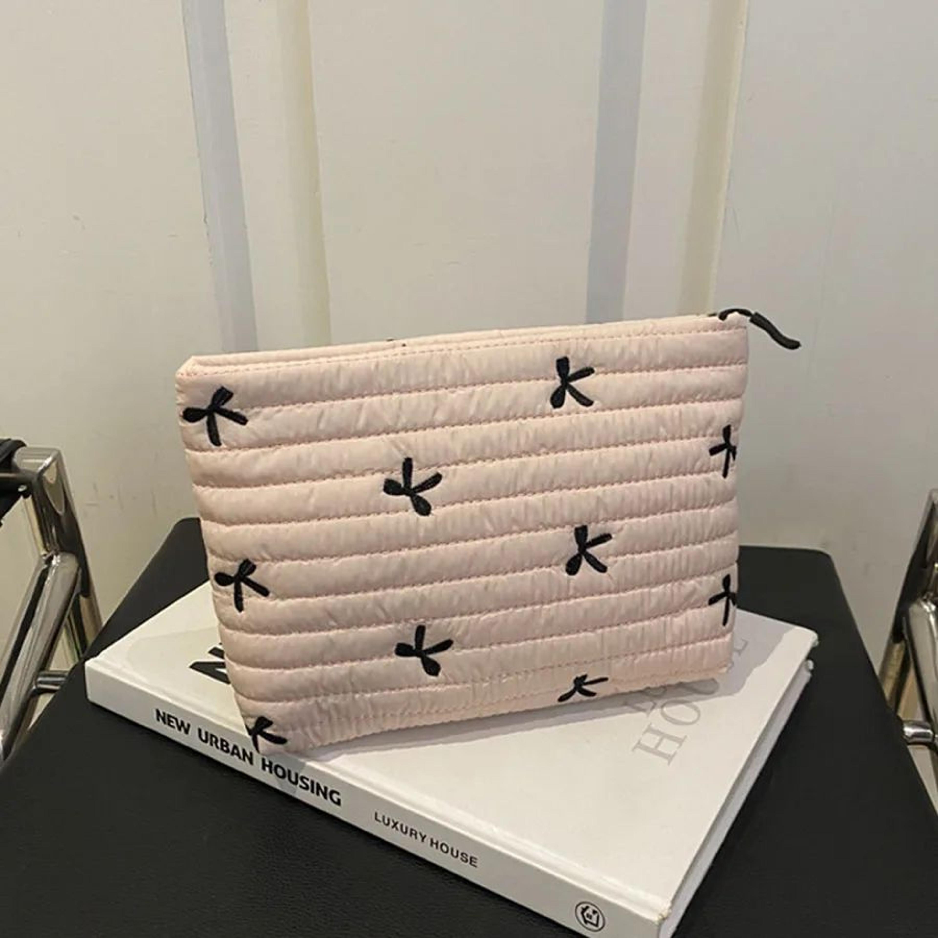 Cute Embroidered Bow Makeup Bag  Large Capacity Zipper Cosmetic Pouch  Travel Toiletry Storage Orga 8