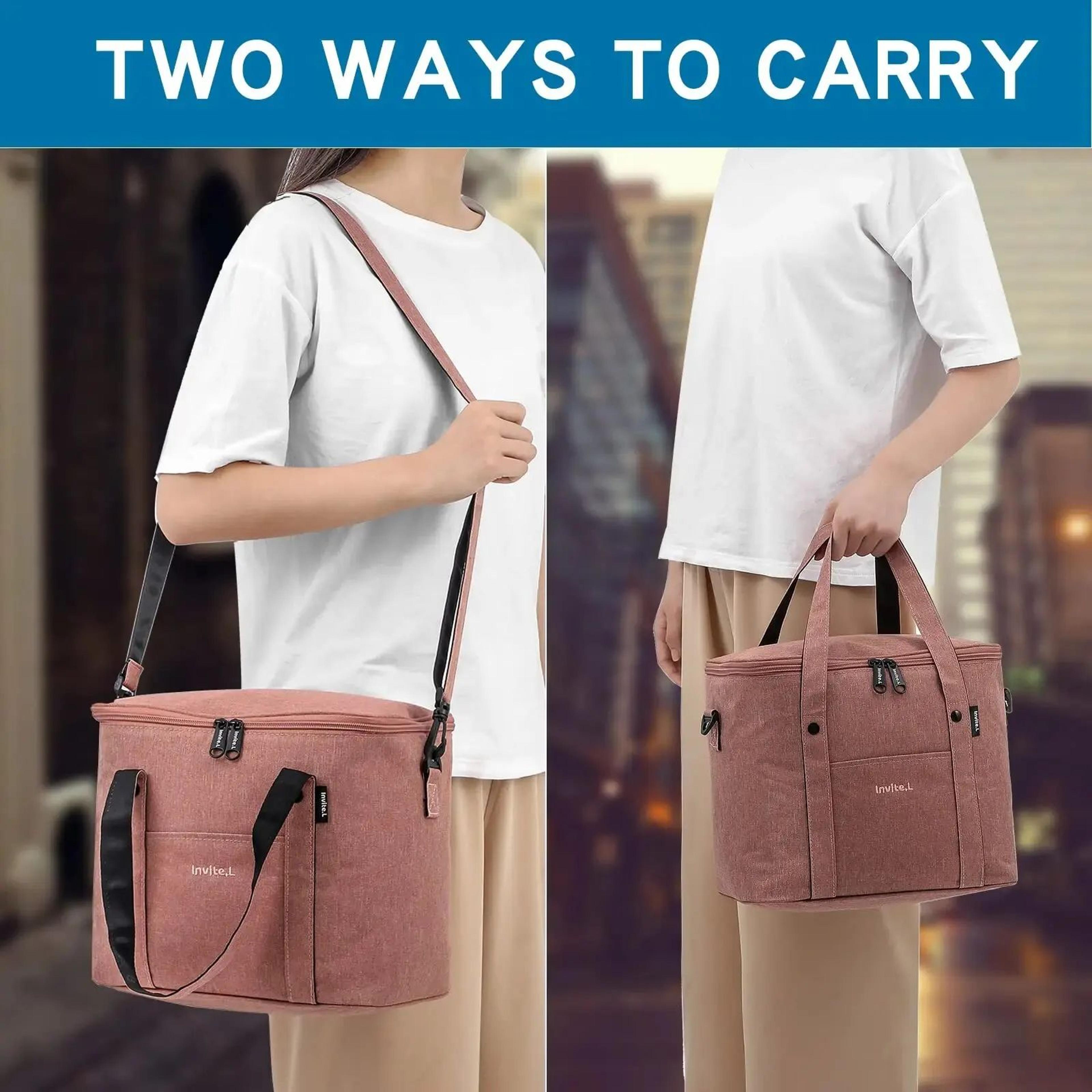 Large Insulated Lunch Bag With Shoulder Strap  Reusable Oxford Lunch Cooler Tote For Work Office Pi 1