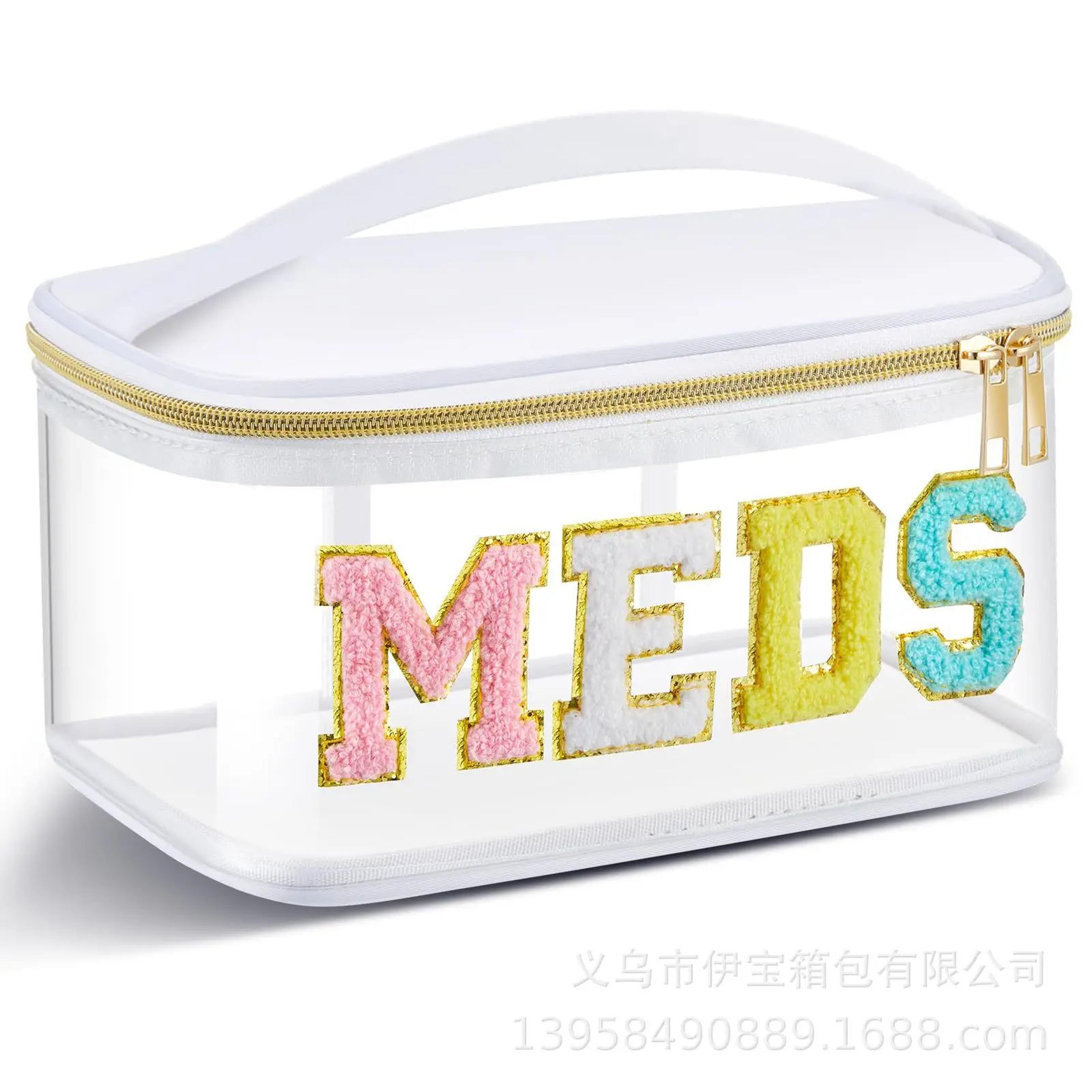 PVC Chenille Letter MEDS Makeup Bag  Large Capacity Travel Cosmetic  Toiletry Organizer With Zipper 13