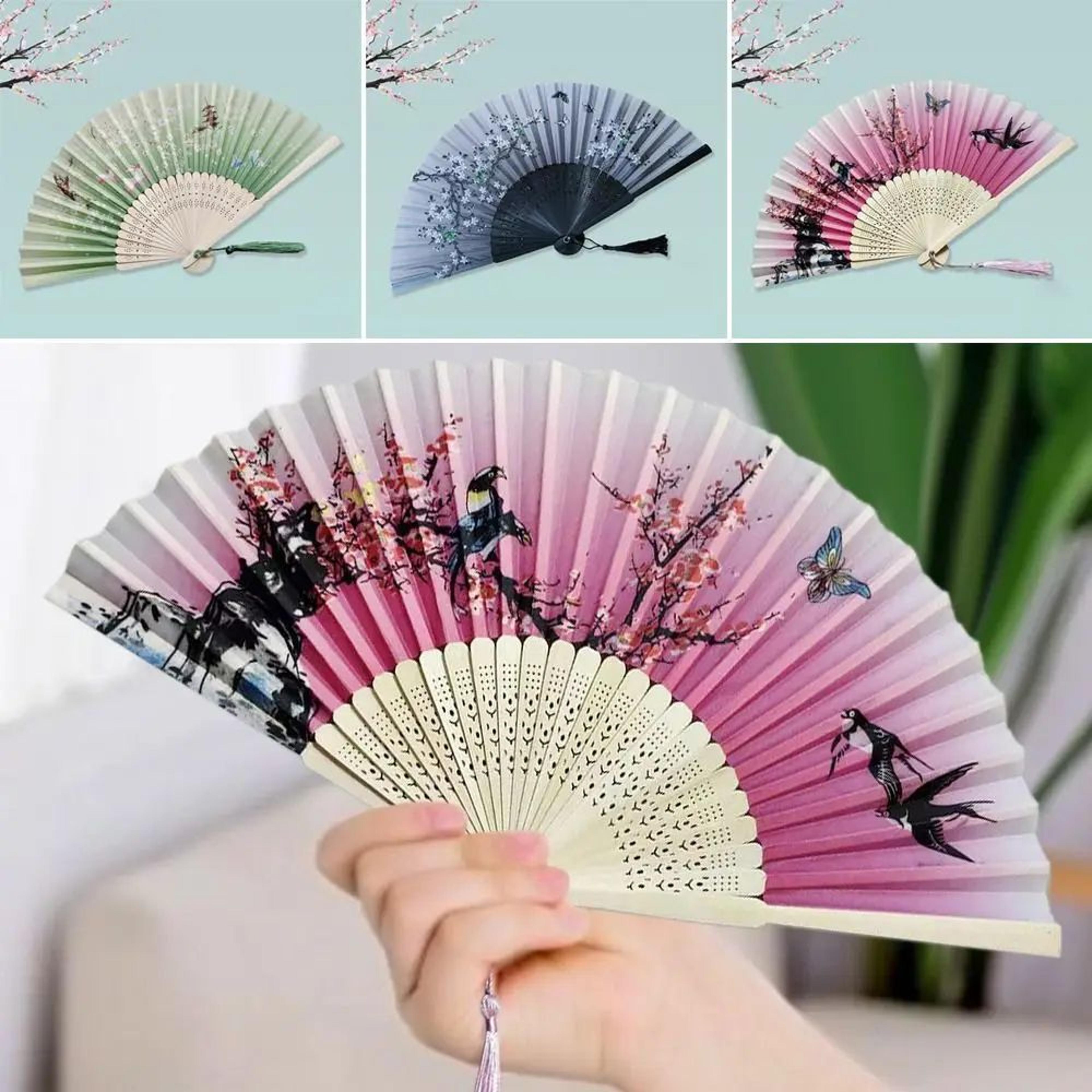 Vintage Silk Folding Hand Fan  Bamboo Chinese Dance Fan With Colorful Tassel For Weddings Parties   0