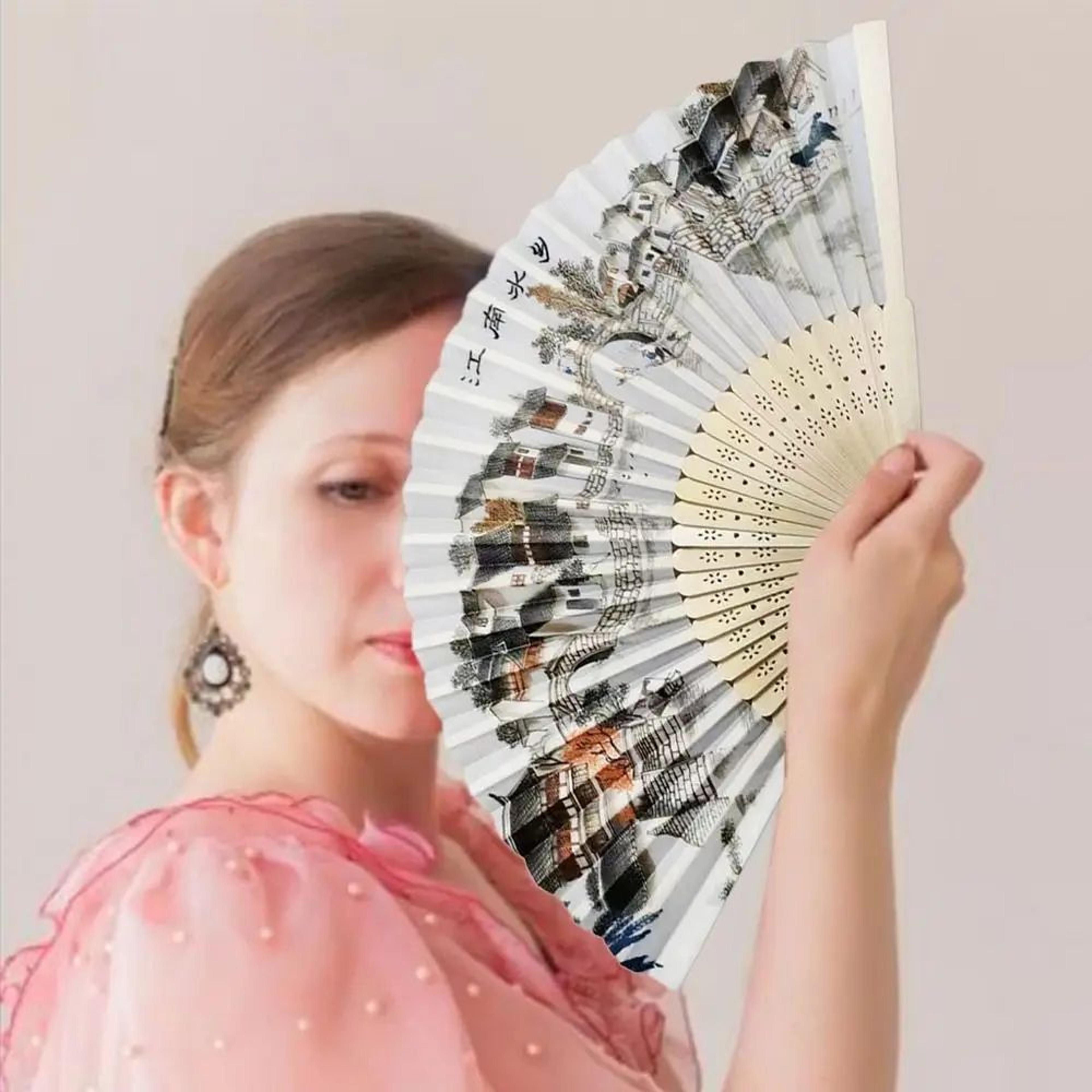 Vintage Silk Folding Hand Fan  Bamboo Chinese Dance Fan With Colorful Tassel For Weddings Parties   1