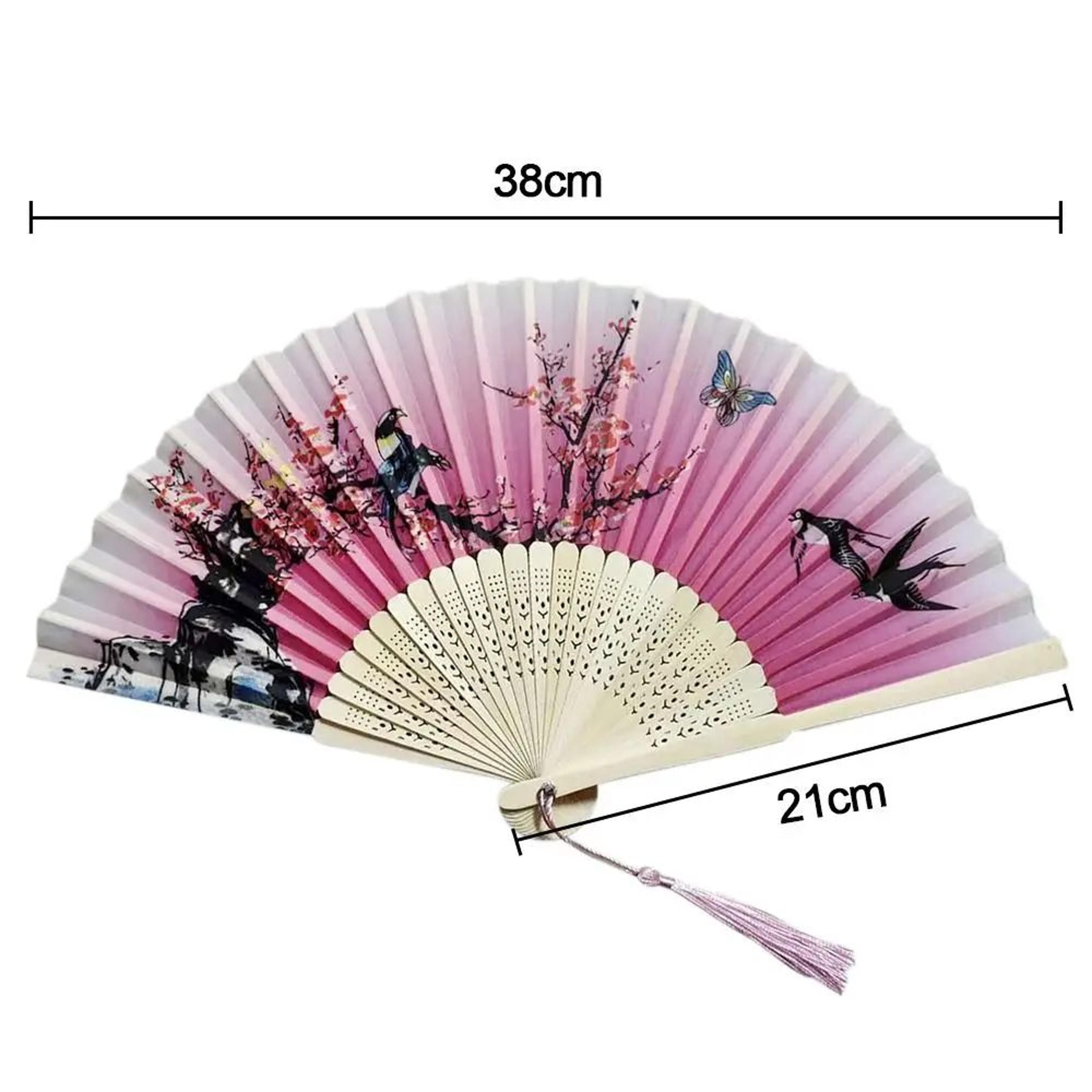 Vintage Silk Folding Hand Fan  Bamboo Chinese Dance Fan With Colorful Tassel For Weddings Parties   5