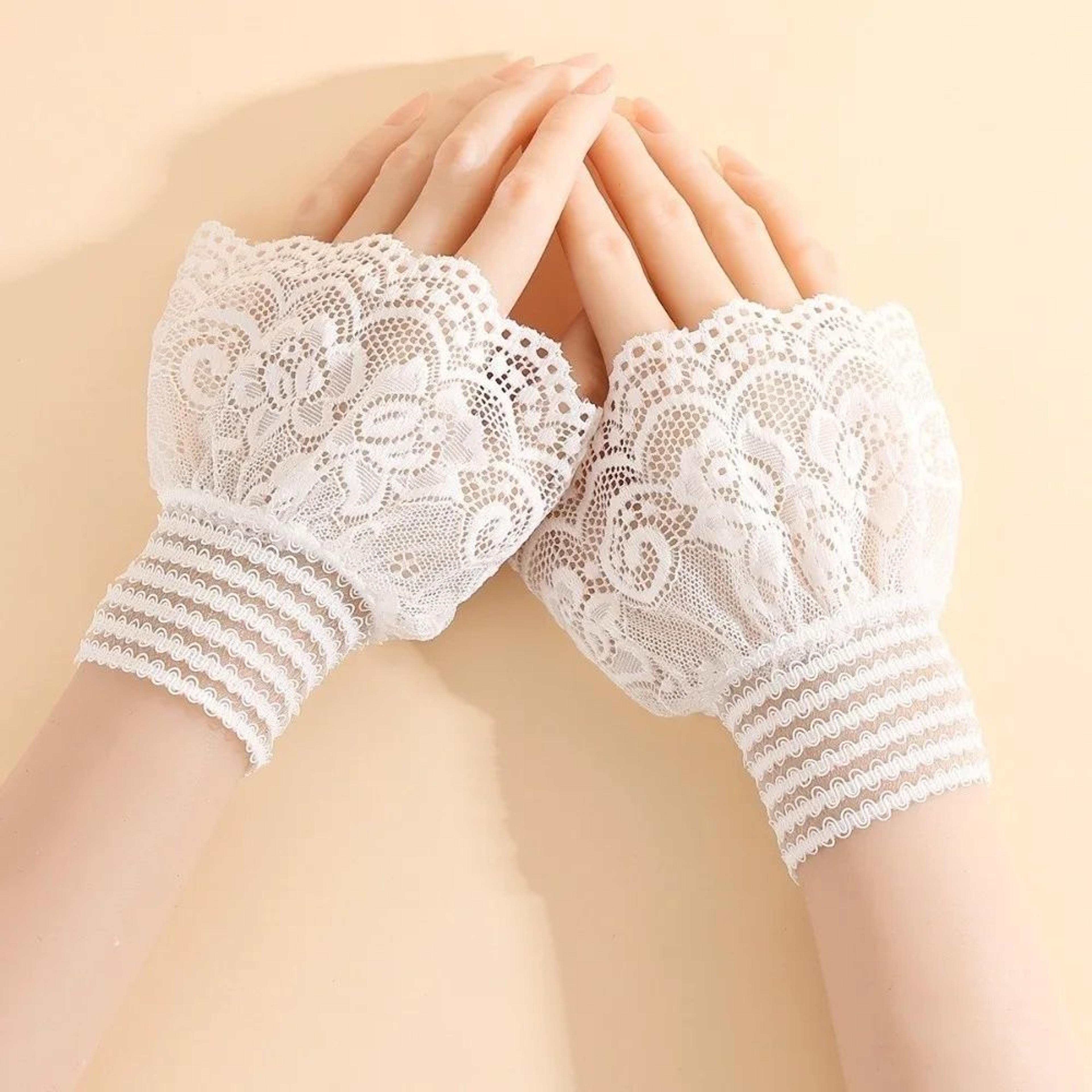 1 Pair Lace Detachable Sleeve Cuffs  Ruffle Fake Cuffs Sun Protection Wrist Sleeves For Women Sweat 8