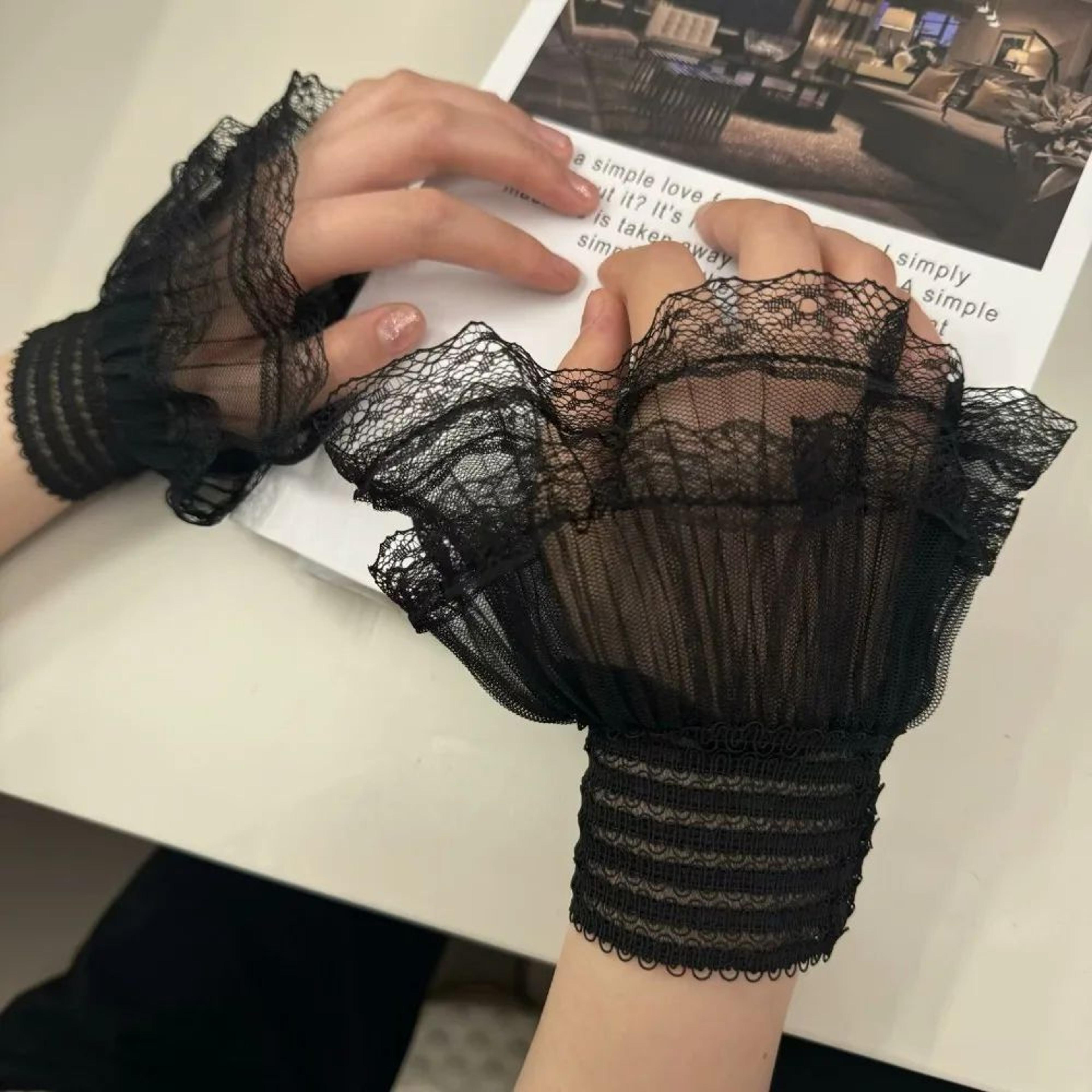 1 Pair Lace Detachable Sleeve Cuffs  Ruffle Fake Cuffs Sun Protection Wrist Sleeves For Women Sweat 17