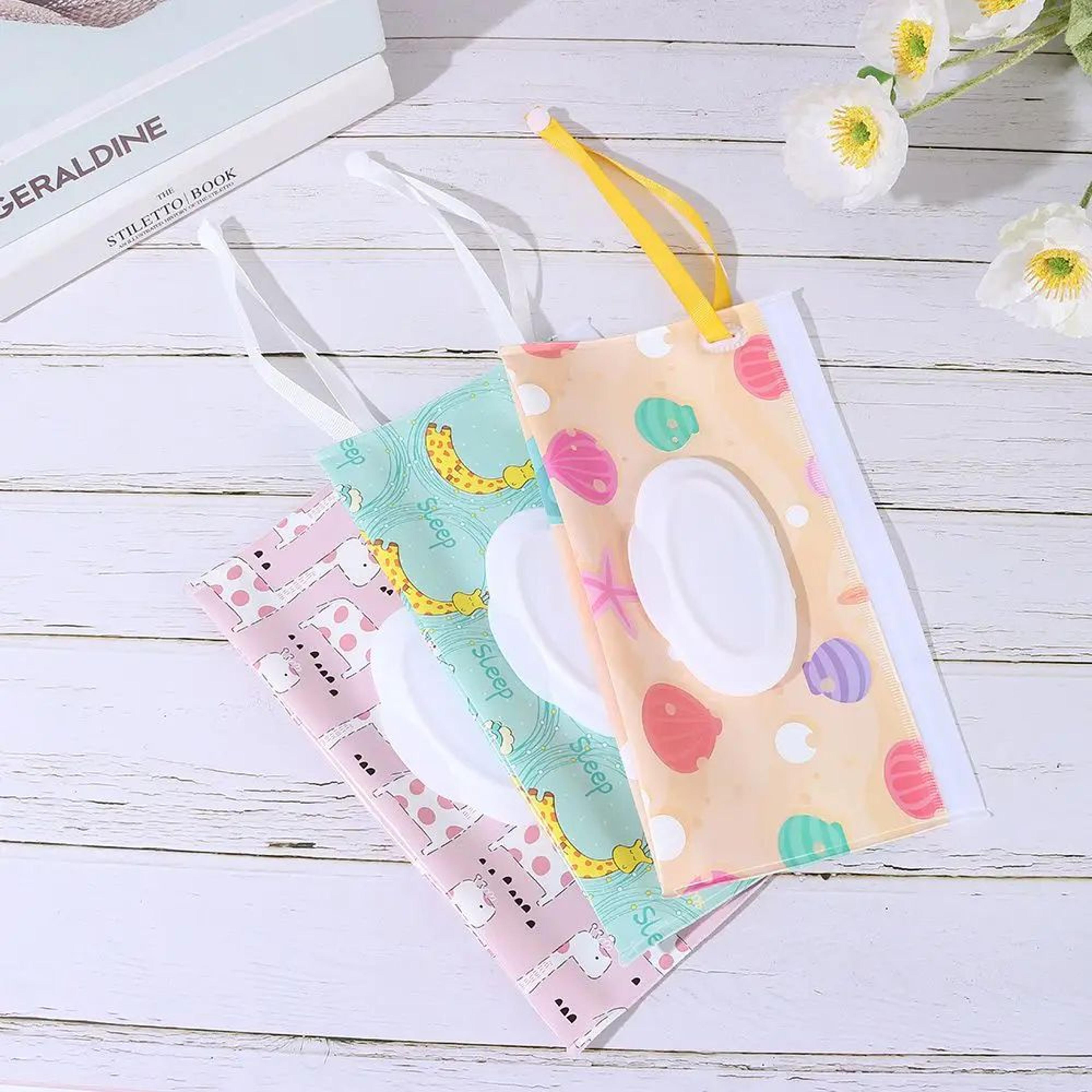 Reusable Baby Wet Wipe Pouch  Portable Refillable Wipes Holder Case With Flip Cover  Snap Strap For 3