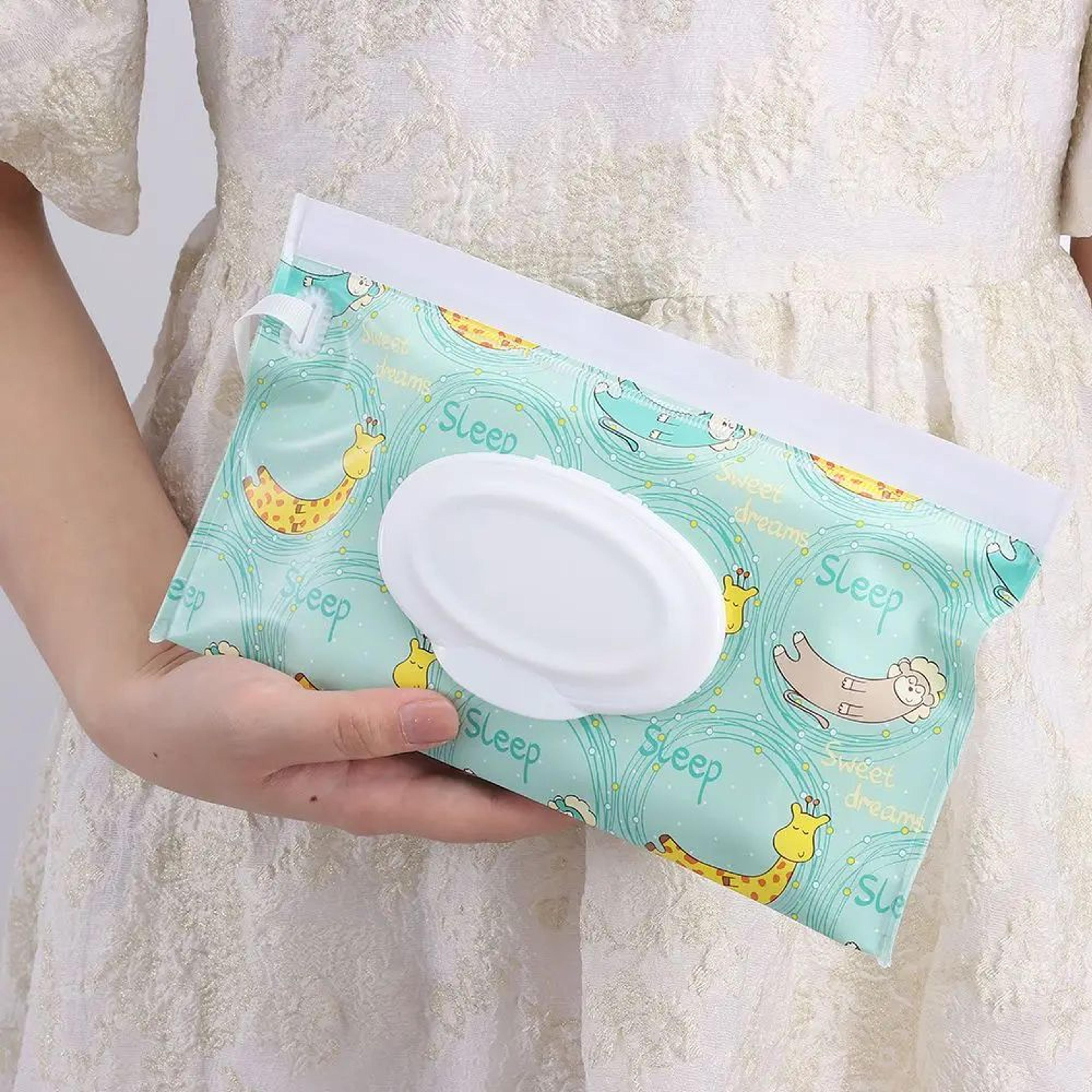 Reusable Baby Wet Wipe Pouch  Portable Refillable Wipes Holder Case With Flip Cover  Snap Strap For 0
