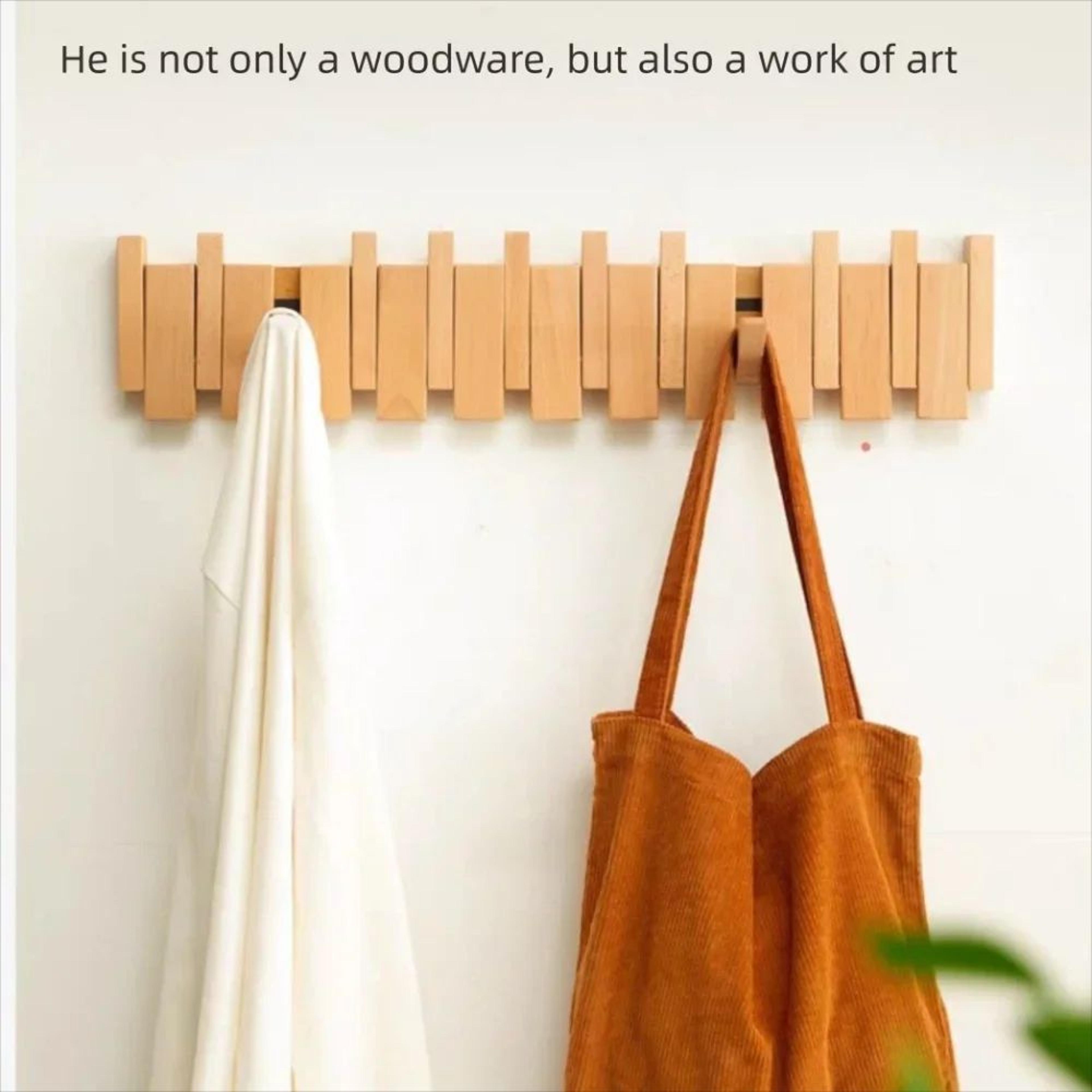 Wall Mounted Wooden Piano Key Coat Rack  Folding 8Hook Entryway Organizer For Coats Hats  Home Deco 3