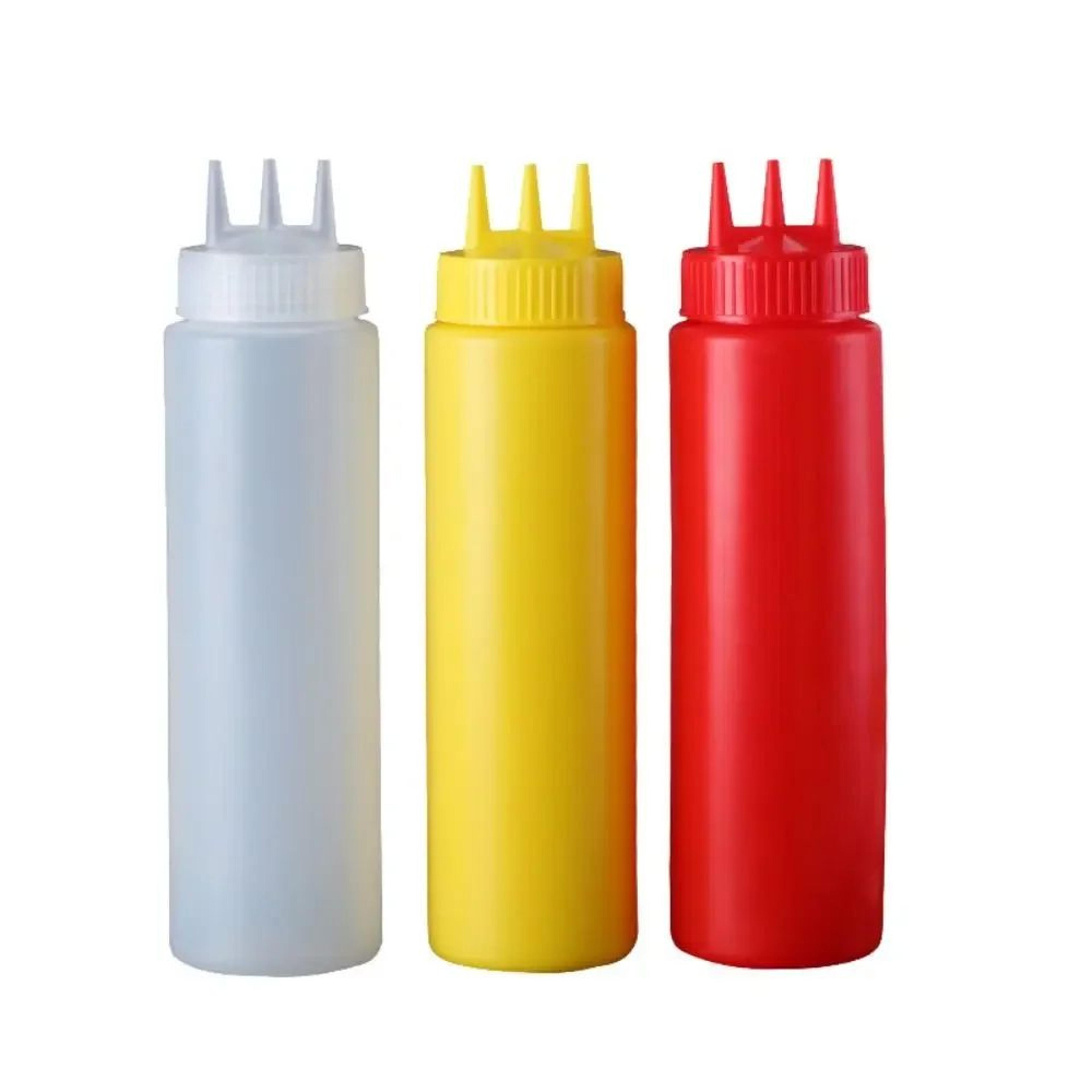 Plastic Squeeze Sauce Bottle  Leakproof PE Condiment Dispenser With 3 Nozzles For Ketchup Oil  Dres 3