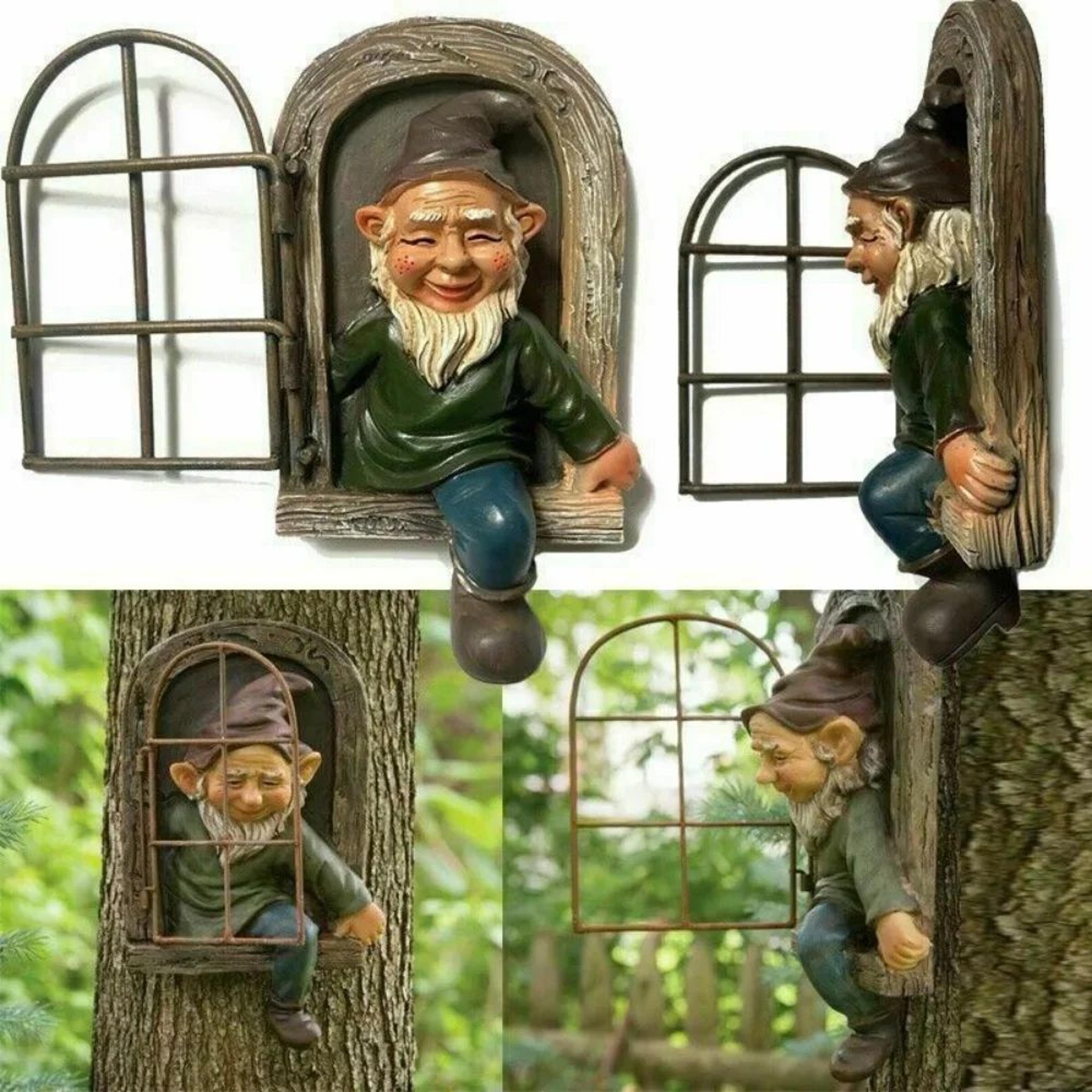 Creative Garden Gnome Tree Hugger Statue  Resin Elf Door Sculpture For Yard Porch  Outdoor Garden D 5