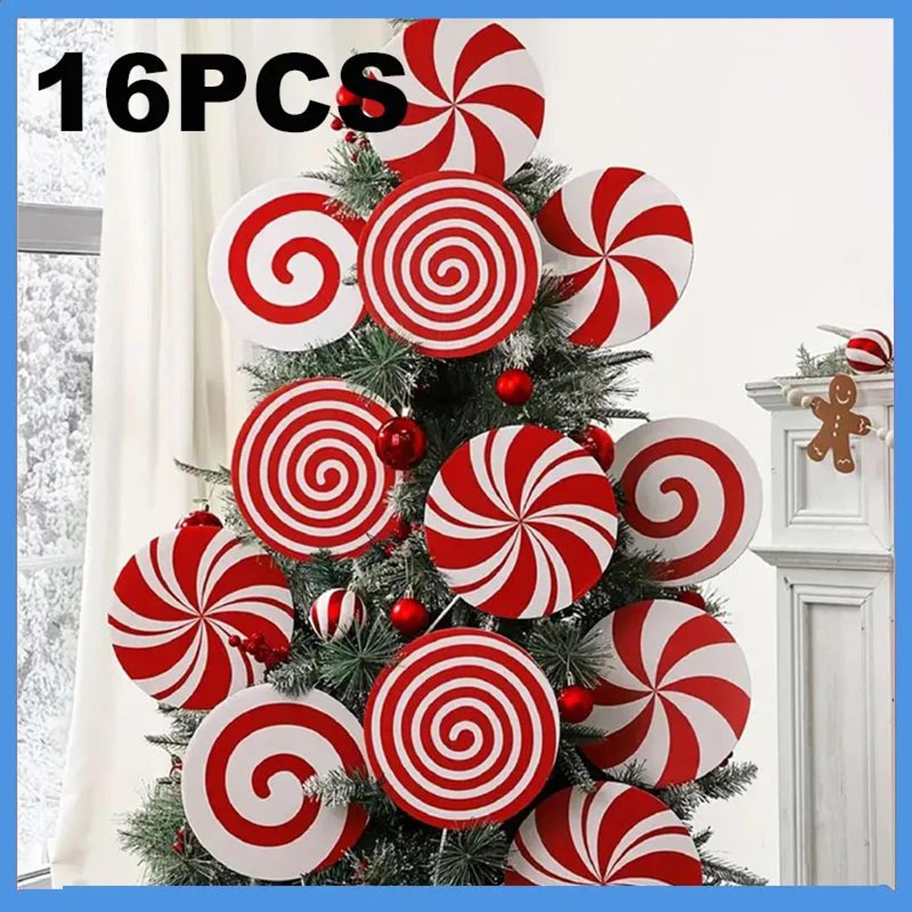 Christmas Candy Cane Ornaments Set  Red  White Peppermint Lollipop Swirls And Sticks For Christmas  8