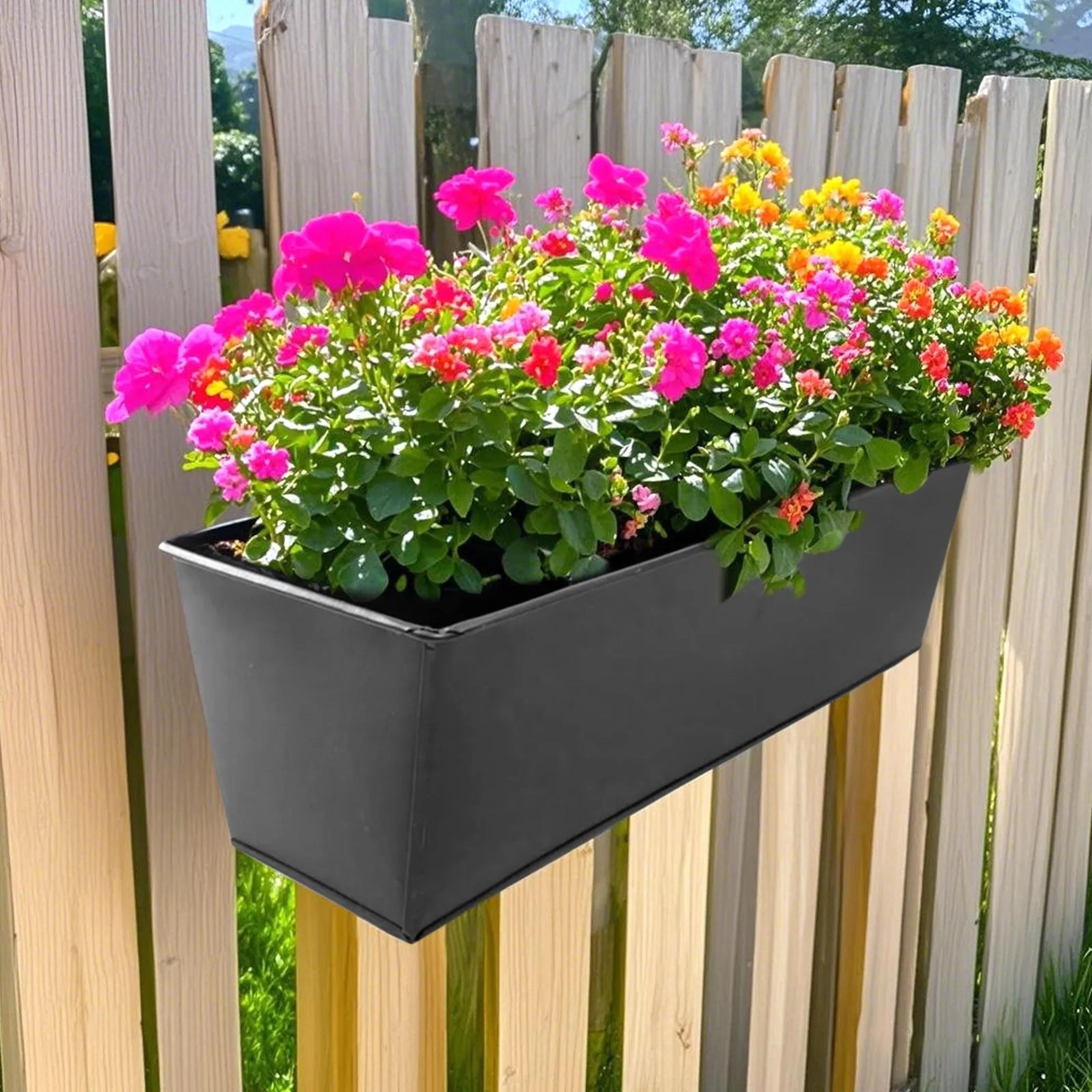 Black Iron Hanging Flower Pot  Wall Mount Railing Planter With Hooks  Drainage For Balcony Fence Ga 1