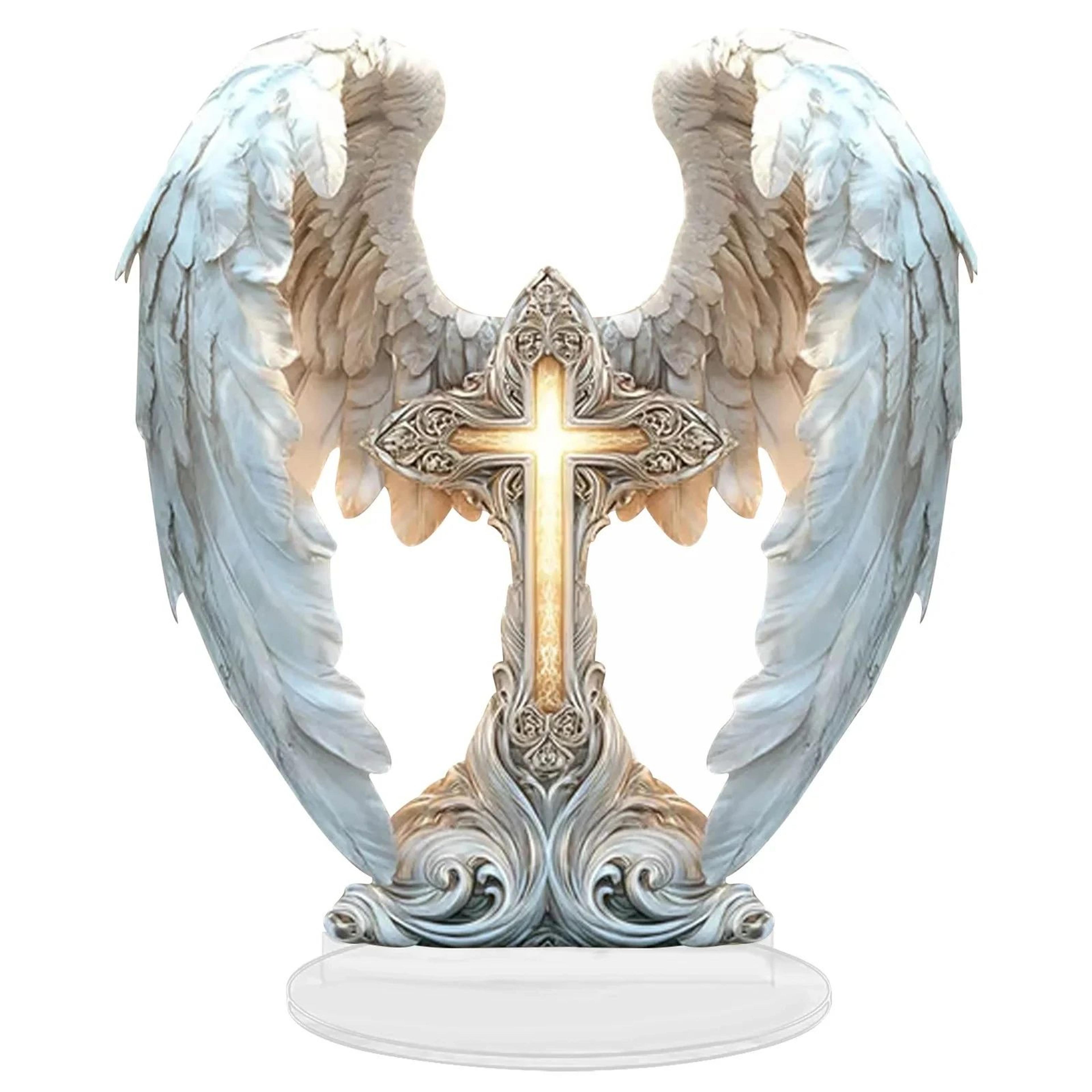Angel Wings Cross Acrylic Ornament  2D Memorial Tabletop Decoration For Home Christmas  New Year Gi 4