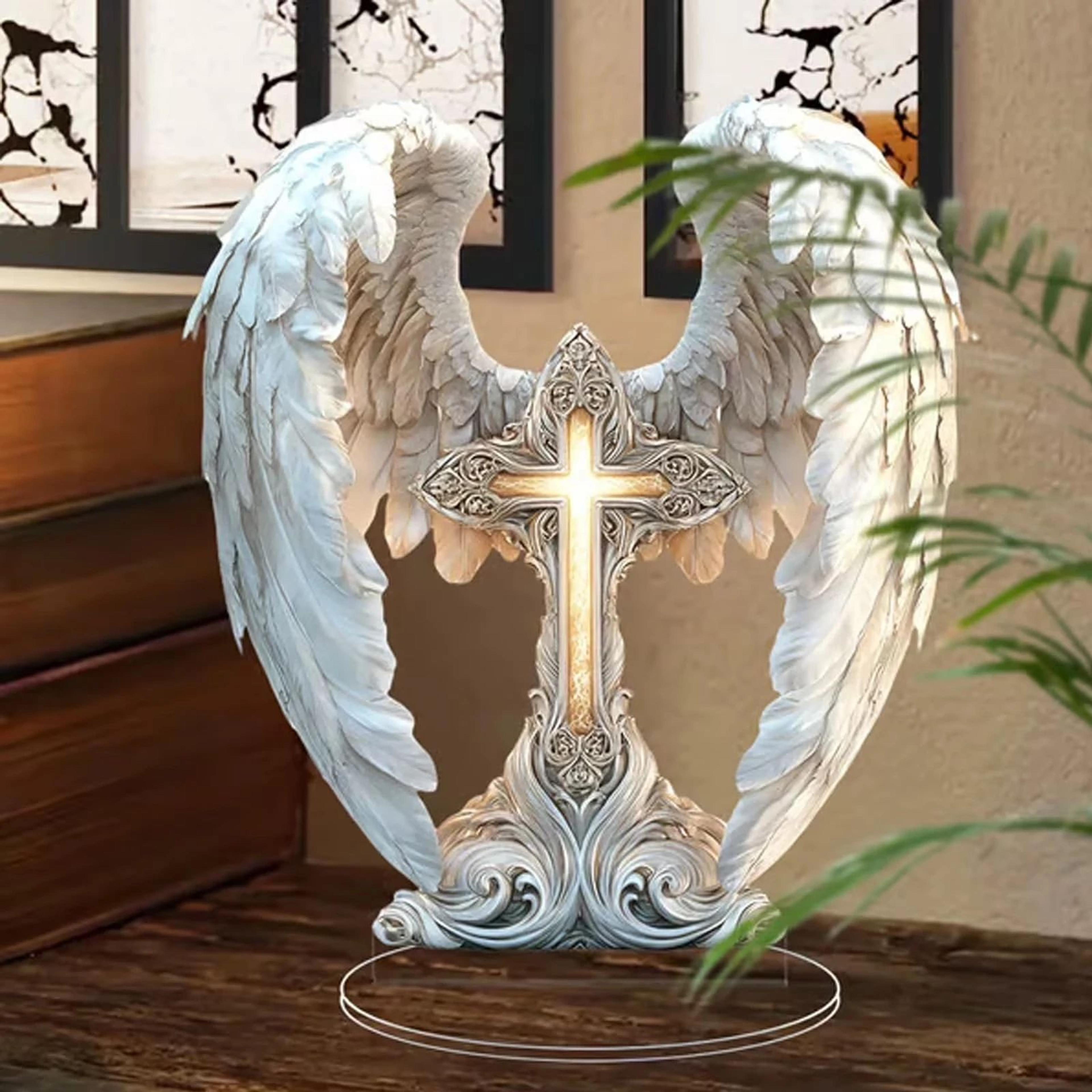 Angel Wings Cross Acrylic Ornament  2D Memorial Tabletop Decoration For Home Christmas  New Year Gi 6