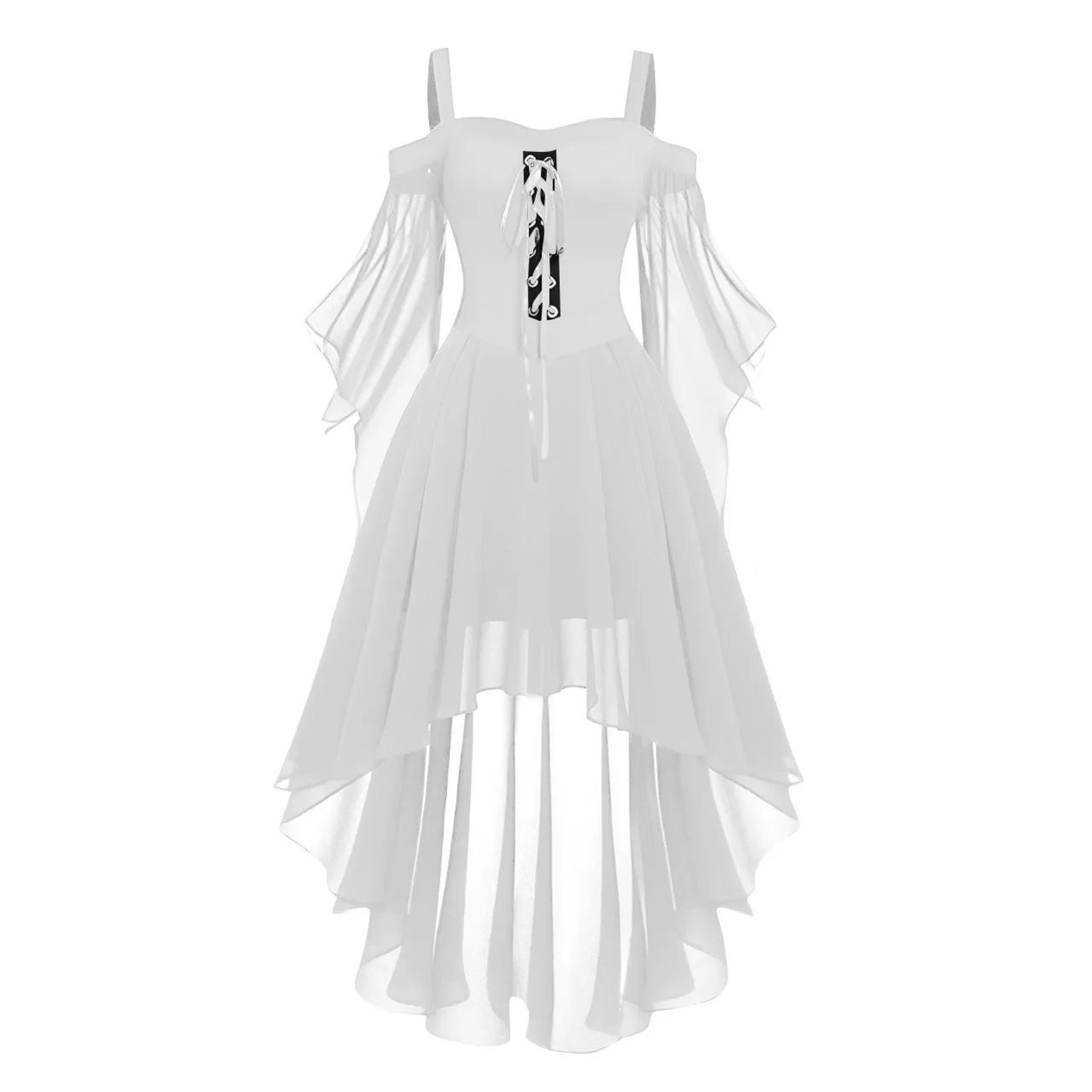 Womens Medieval Witch Dress  Plus Size Gothic Halloween Costume With Cold Shoulder Butterfly Sleeve 5