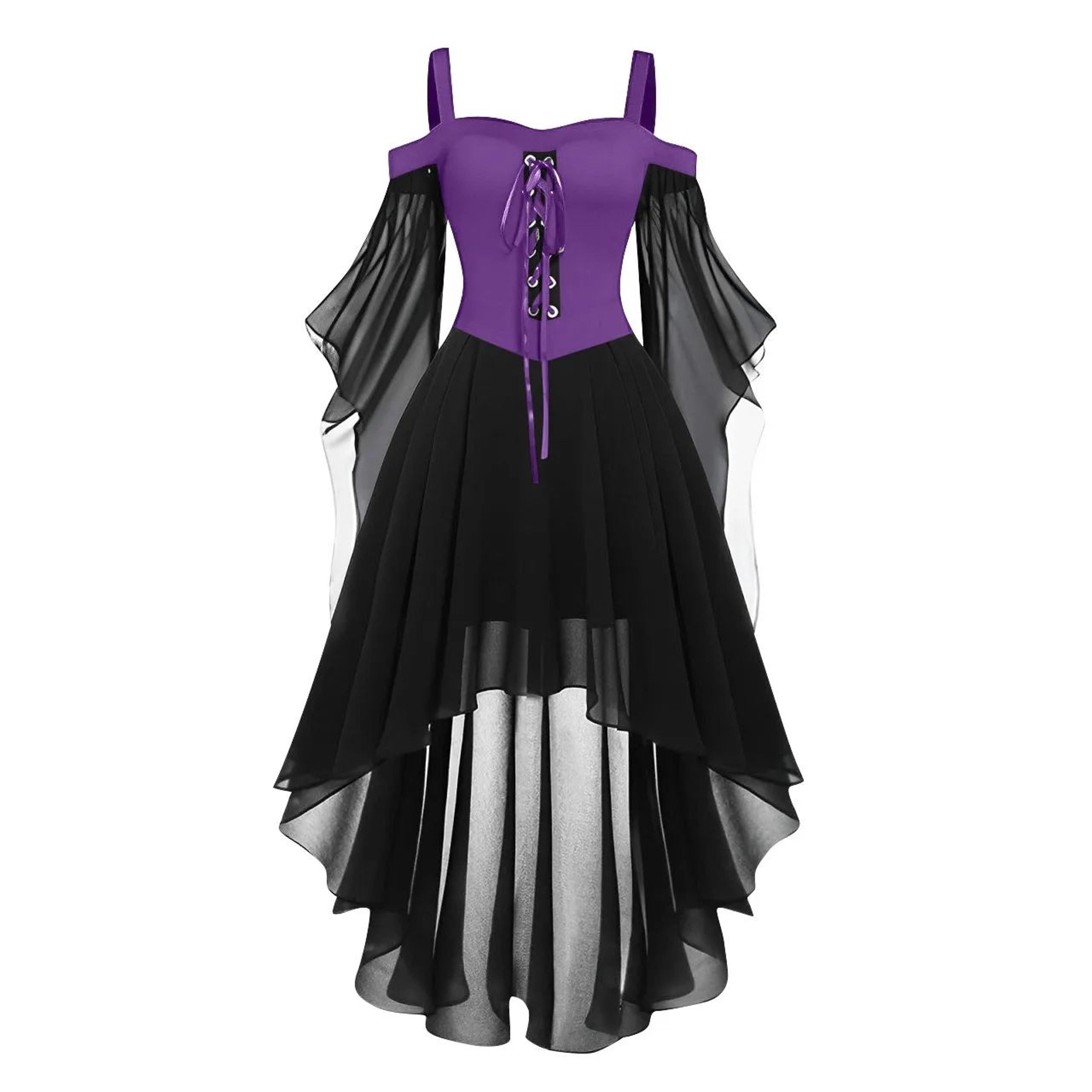 Womens Medieval Witch Dress  Plus Size Gothic Halloween Costume With Cold Shoulder Butterfly Sleeve 11