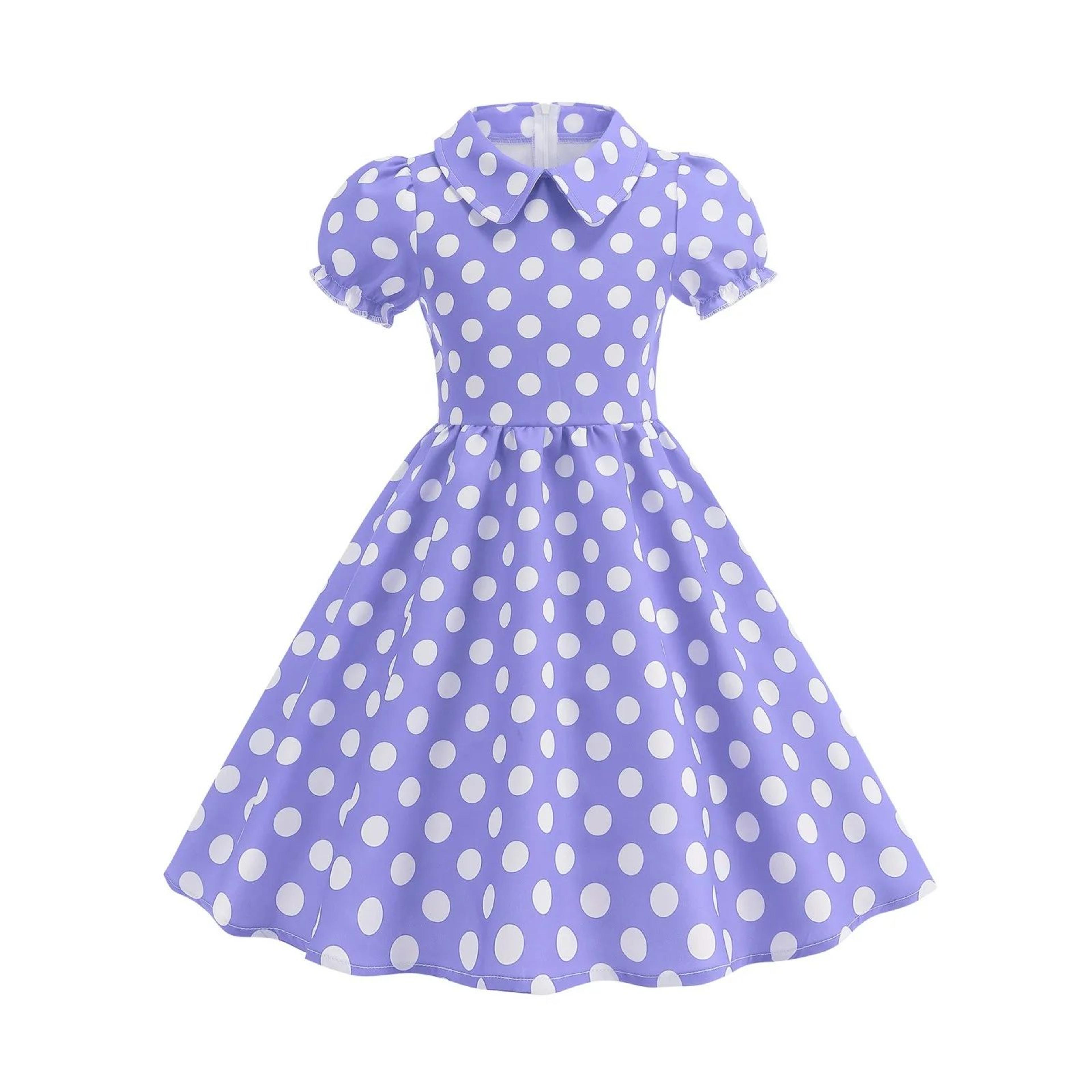Girls Vintage Polka Dot Princess Dress  Cotton TurnDown Collar Summer Party Cocktail Dress With Puf 3
