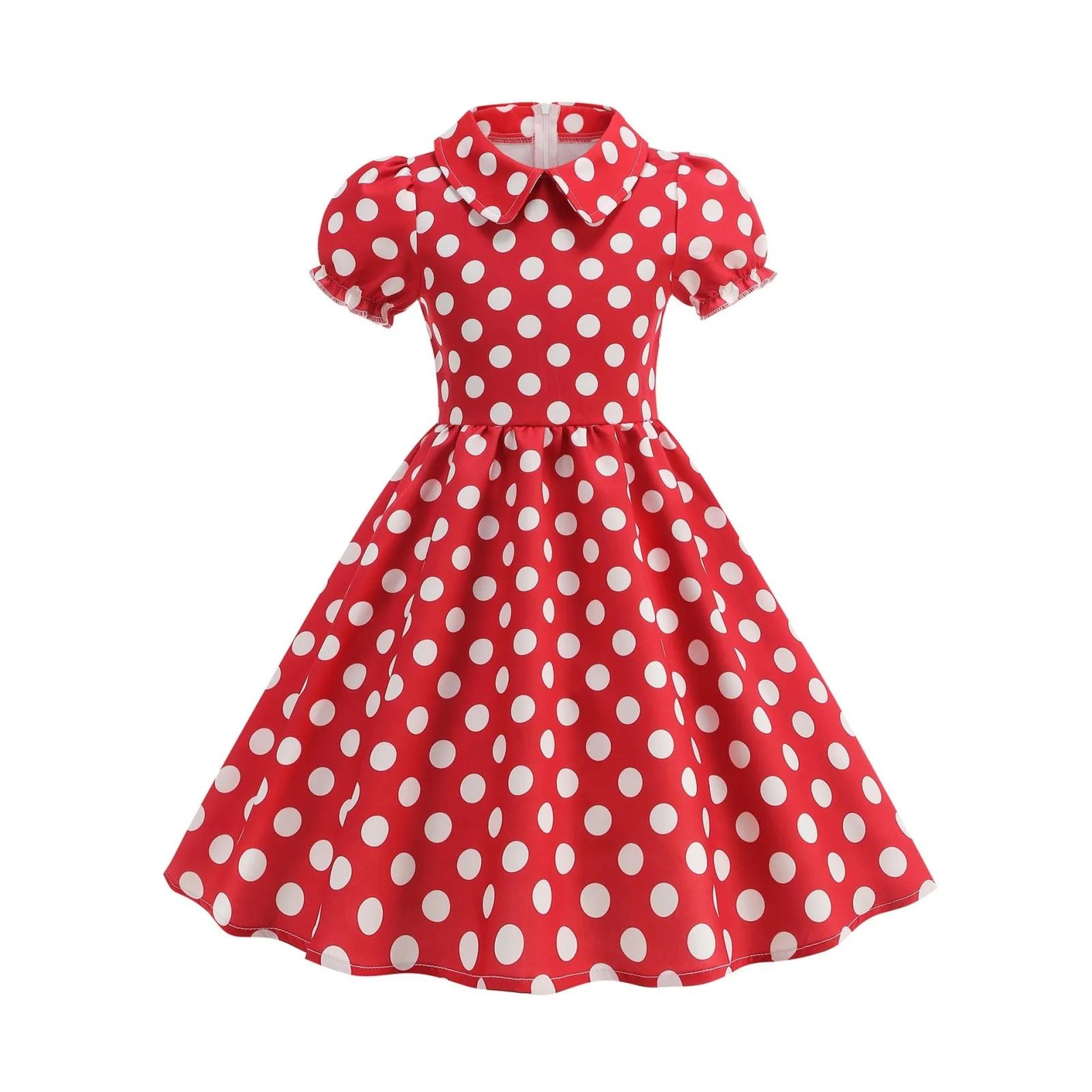 Girls Vintage Polka Dot Princess Dress  Cotton TurnDown Collar Summer Party Cocktail Dress With Puf 9
