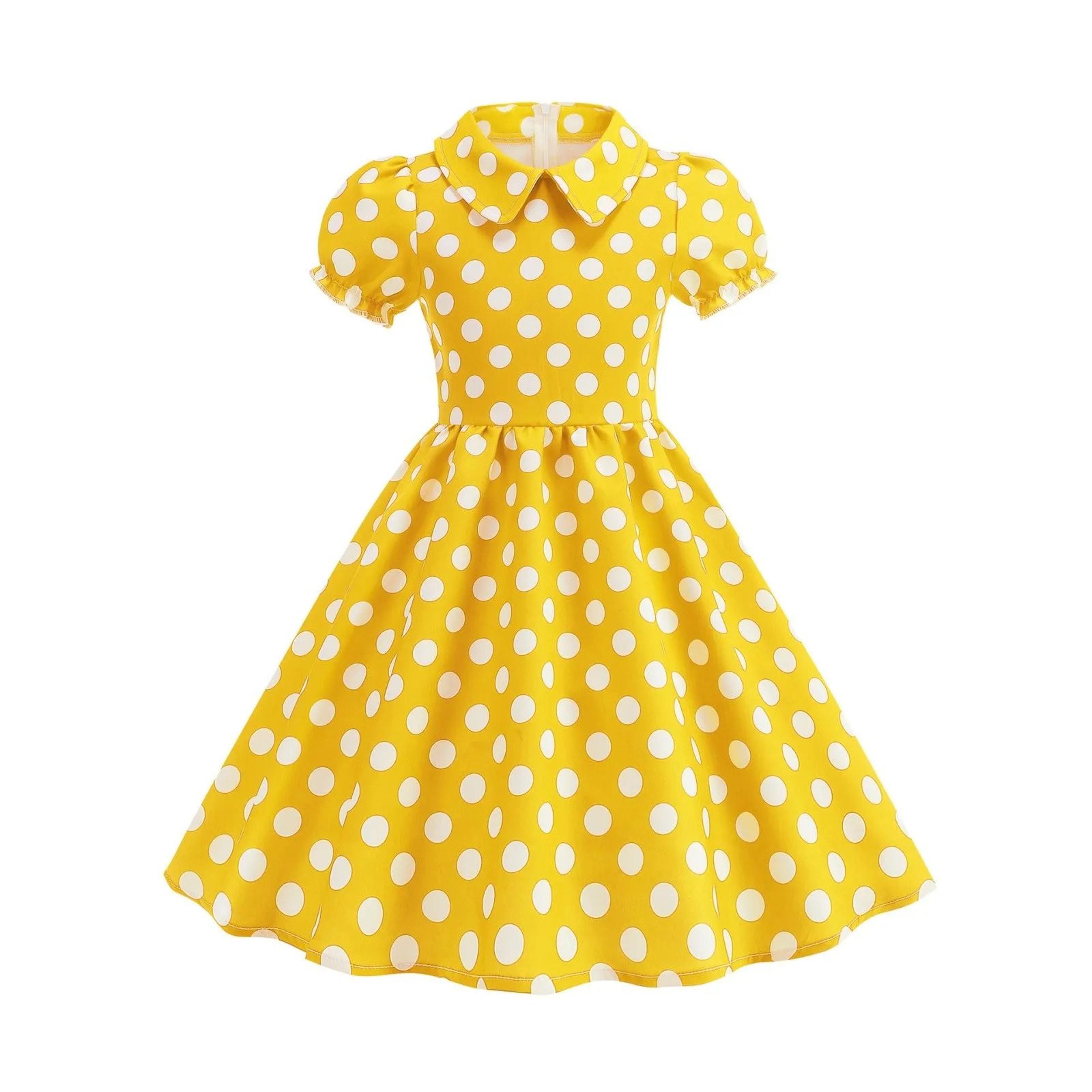 Girls Vintage Polka Dot Princess Dress  Cotton TurnDown Collar Summer Party Cocktail Dress With Puf 10