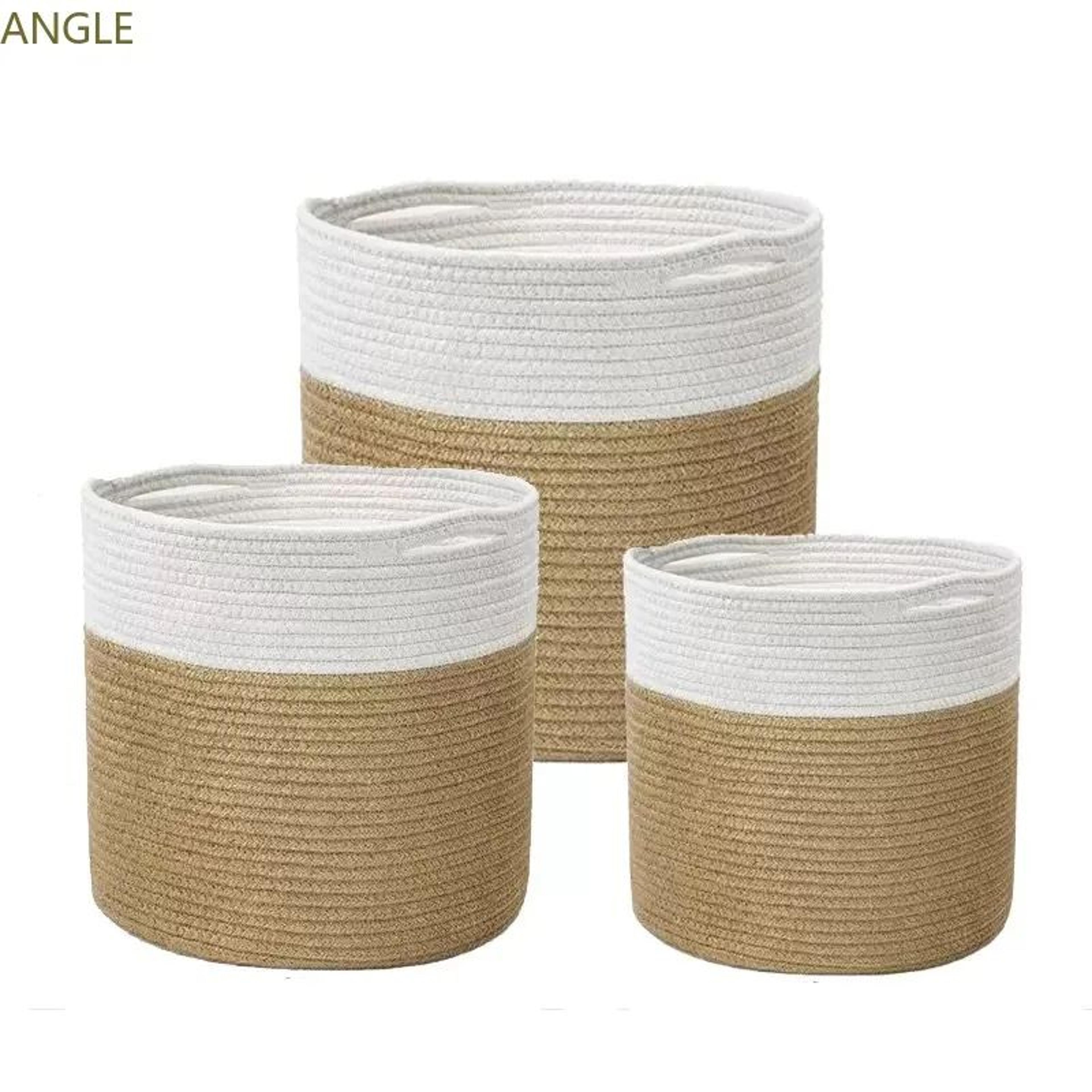 Cotton Rope Plant Basket  Natural Woven Boho Storage Bin With Handles For Indoor Planters Laundry T 0