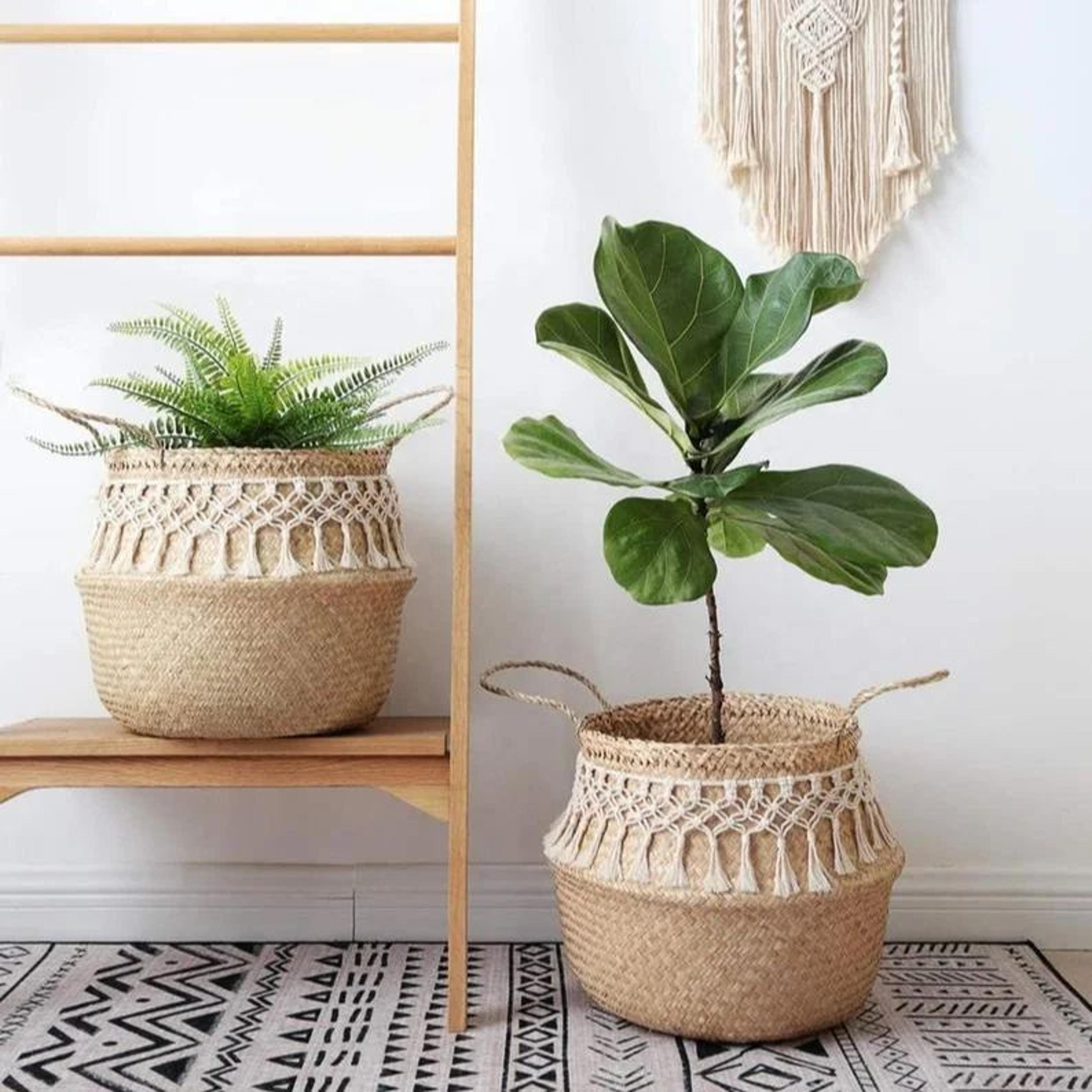 Macrame Seagrass Storage Basket  Woven Wicker Organizer  Decorative Flower Pot Cover For Home Kitch 3