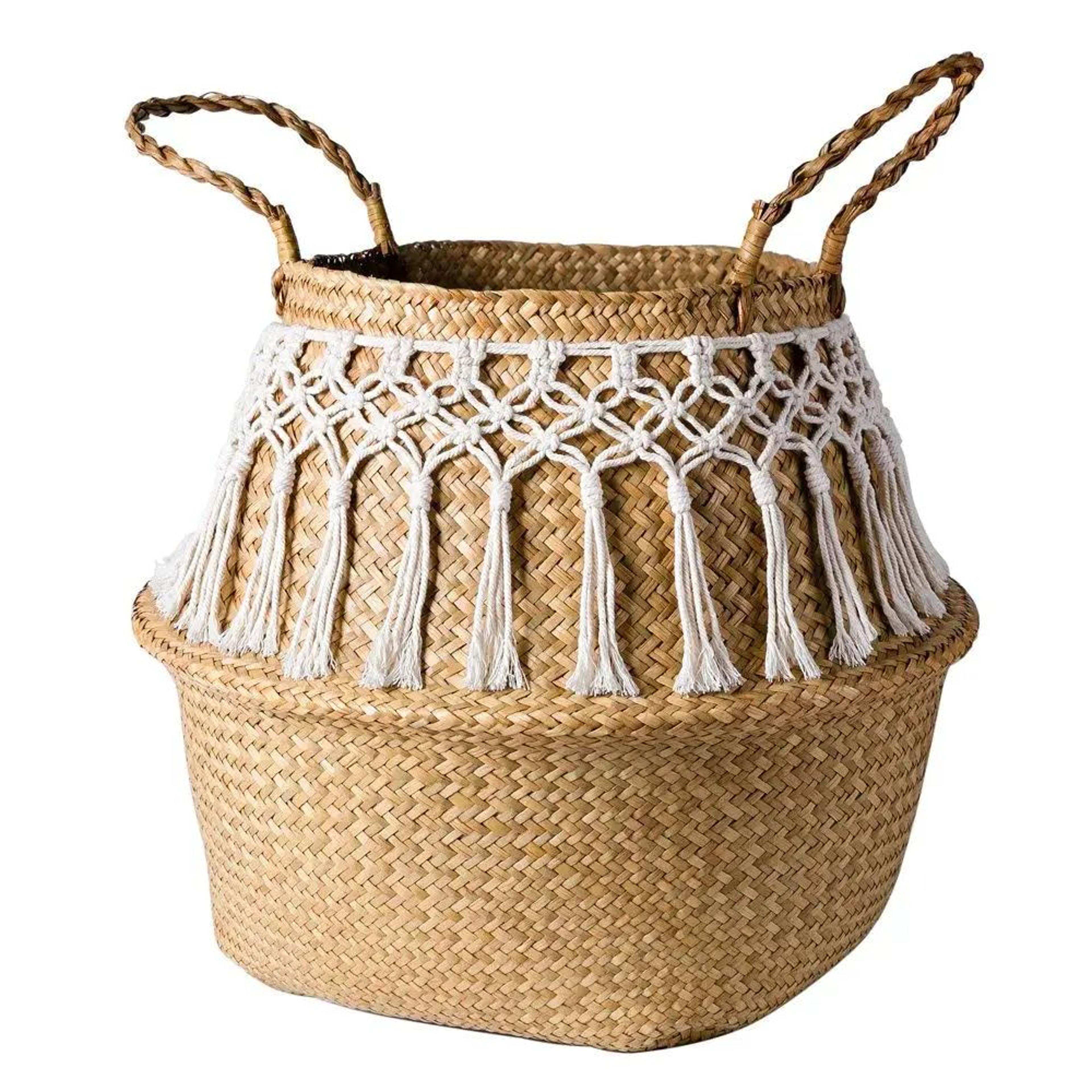 Macrame Seagrass Storage Basket  Woven Wicker Organizer  Decorative Flower Pot Cover For Home Kitch 6